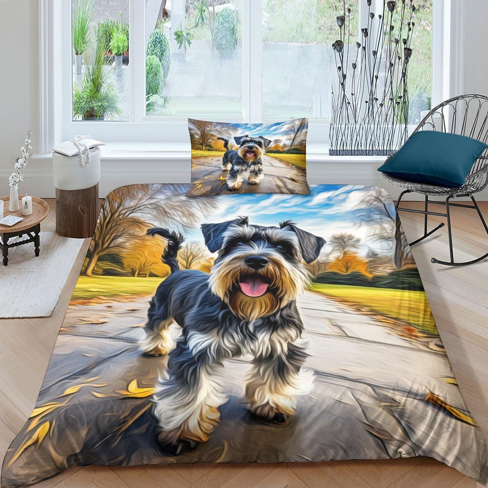 JALYKA Miniature Schnauzer 3D Printed Quilt Cover 3 Pieces Bedspread Soft Microfiber with Zipper Closure，Pillowcases for Teens And Adults Single（135x200cm）