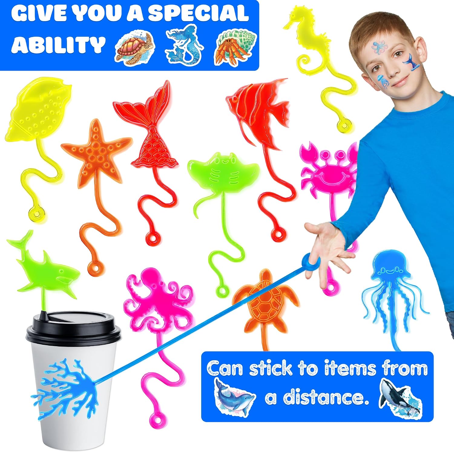 48 PCS Ocean Party Favors for Kids - 24 Temporary Tattoos & 24 Stick Hands image 5