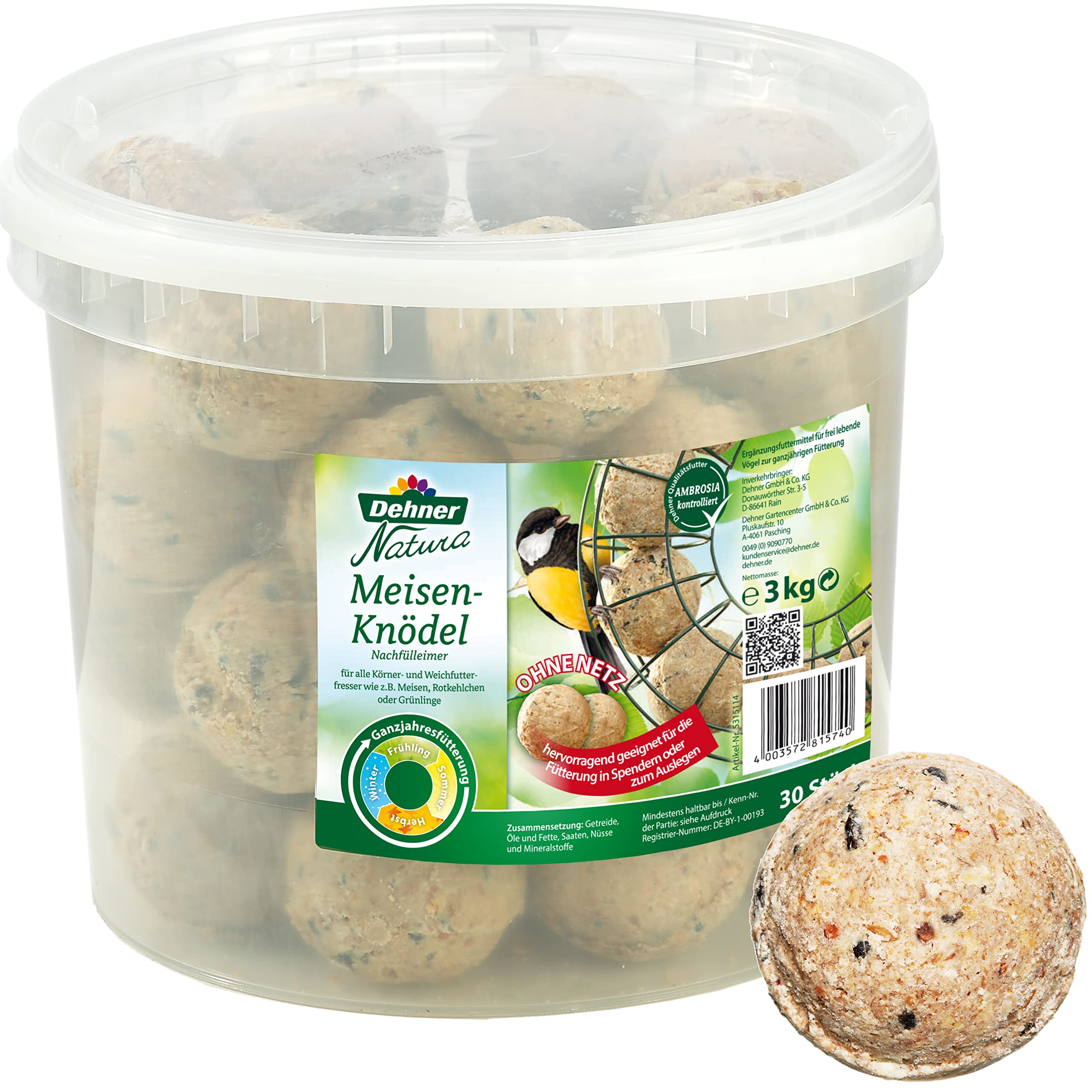 Dehner Natura Wildvogelfutter Starterset, Meisenknödel-Ring und Futtermix, 5-teilig