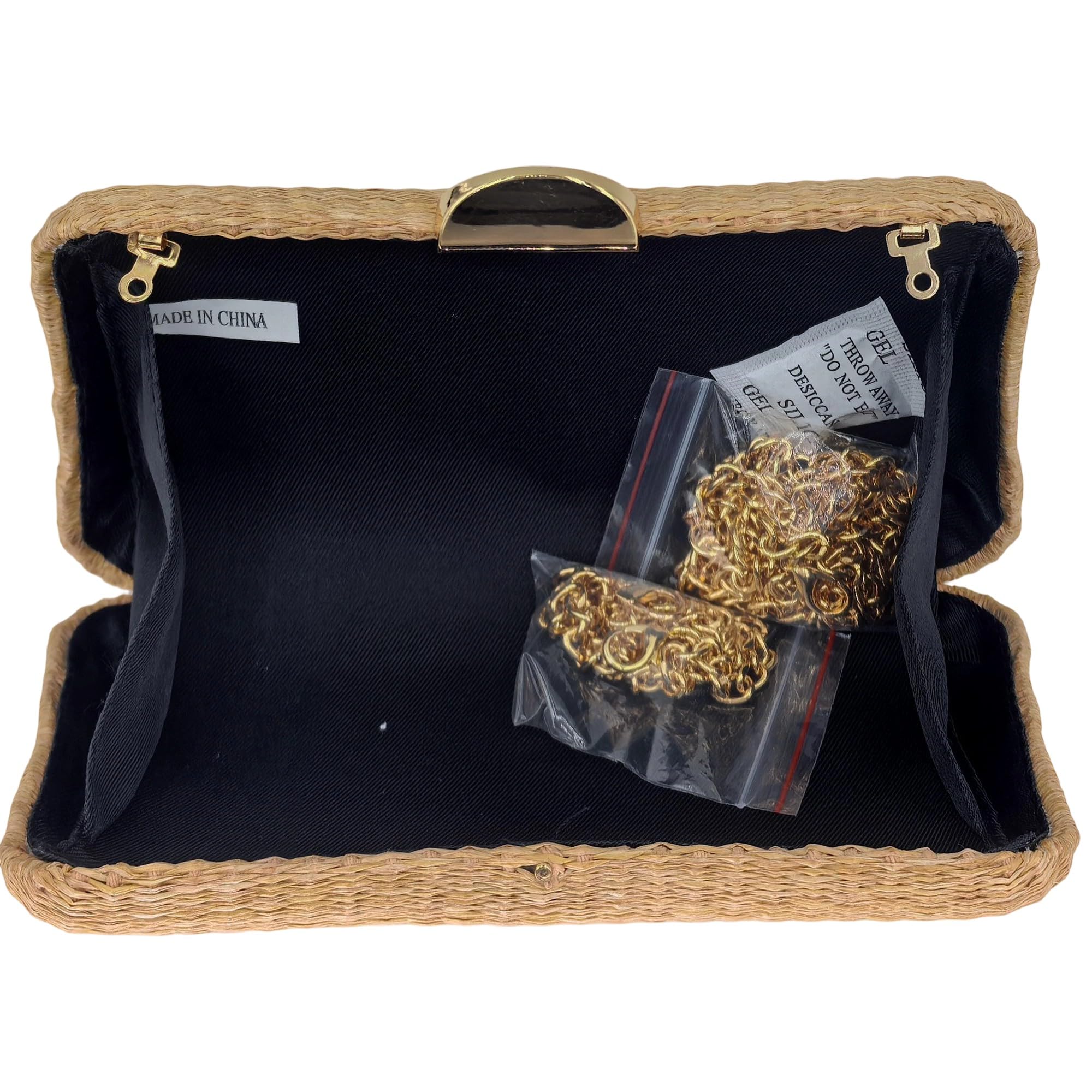 Boutique De FGG Pochette in paglia intrecciata con accenti di conchiglie, borsa da sera da spiaggia bohémien, borsa da donna leggera per feste estive