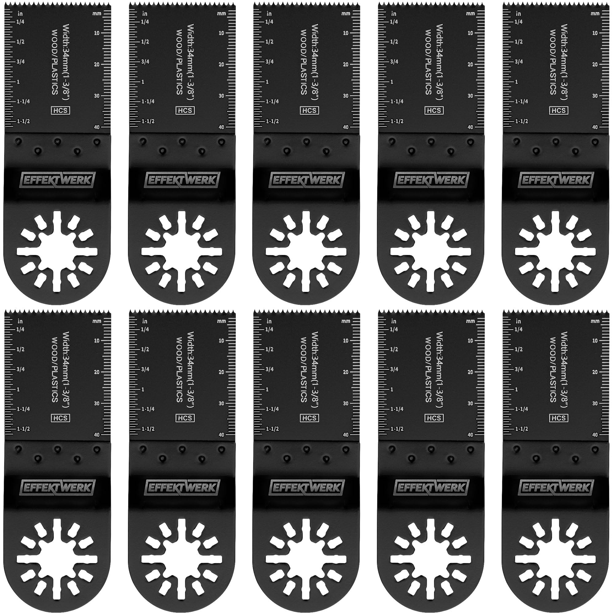 Lame per Multitool - 34mm, Confezione da 10 - Lame a Taglio a Filo per Utensile Oscillante/Taglierina Vibrante - Lame HCS Universali per Tagliare Legno/Plastica