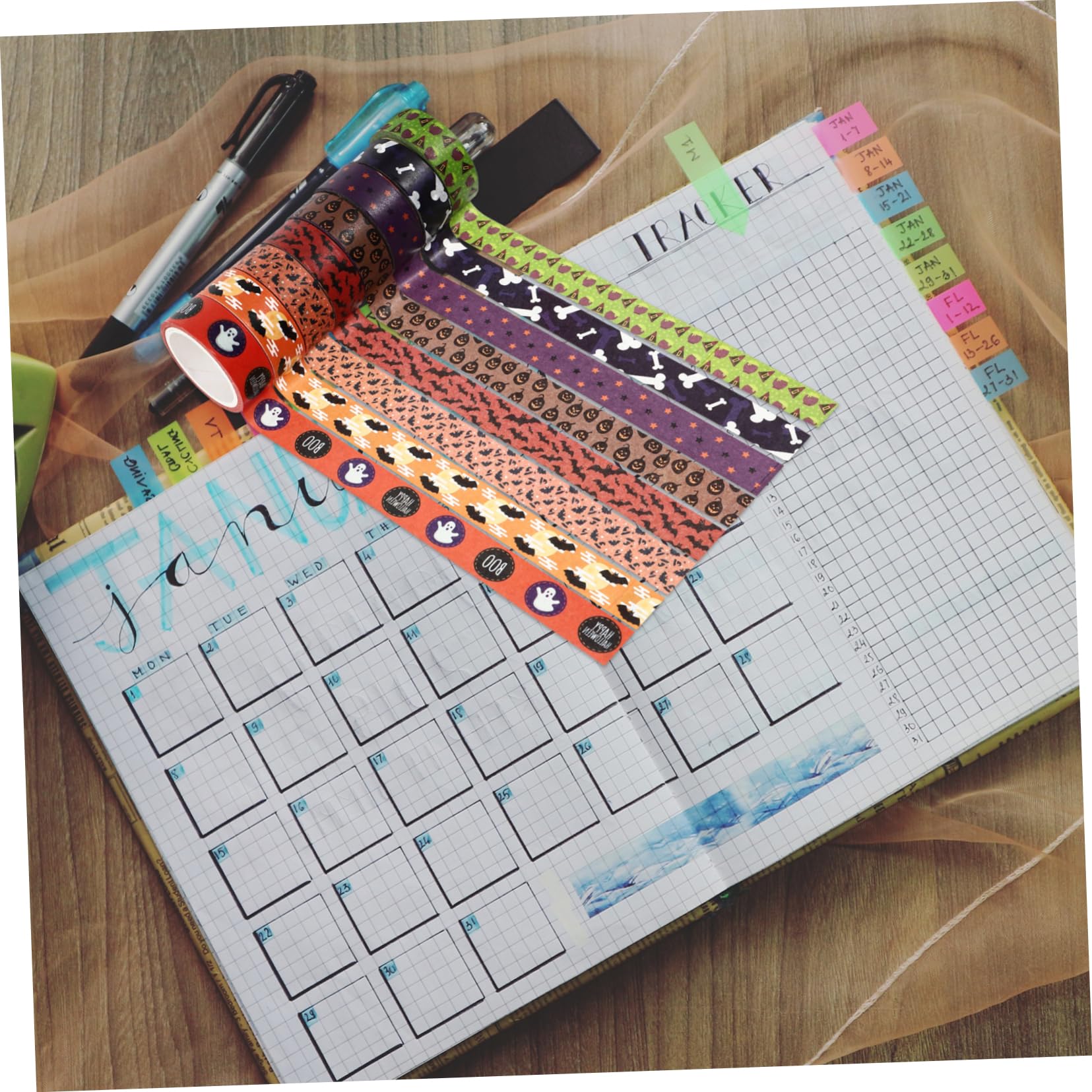NUOBESTY 56rollos Cintas Decorativas Washi De Halloween De Adhesivas Para Manualidades y Decoración Estilo Aleatorio Elementos Temáticos Para Fiestas y Scrapbooking