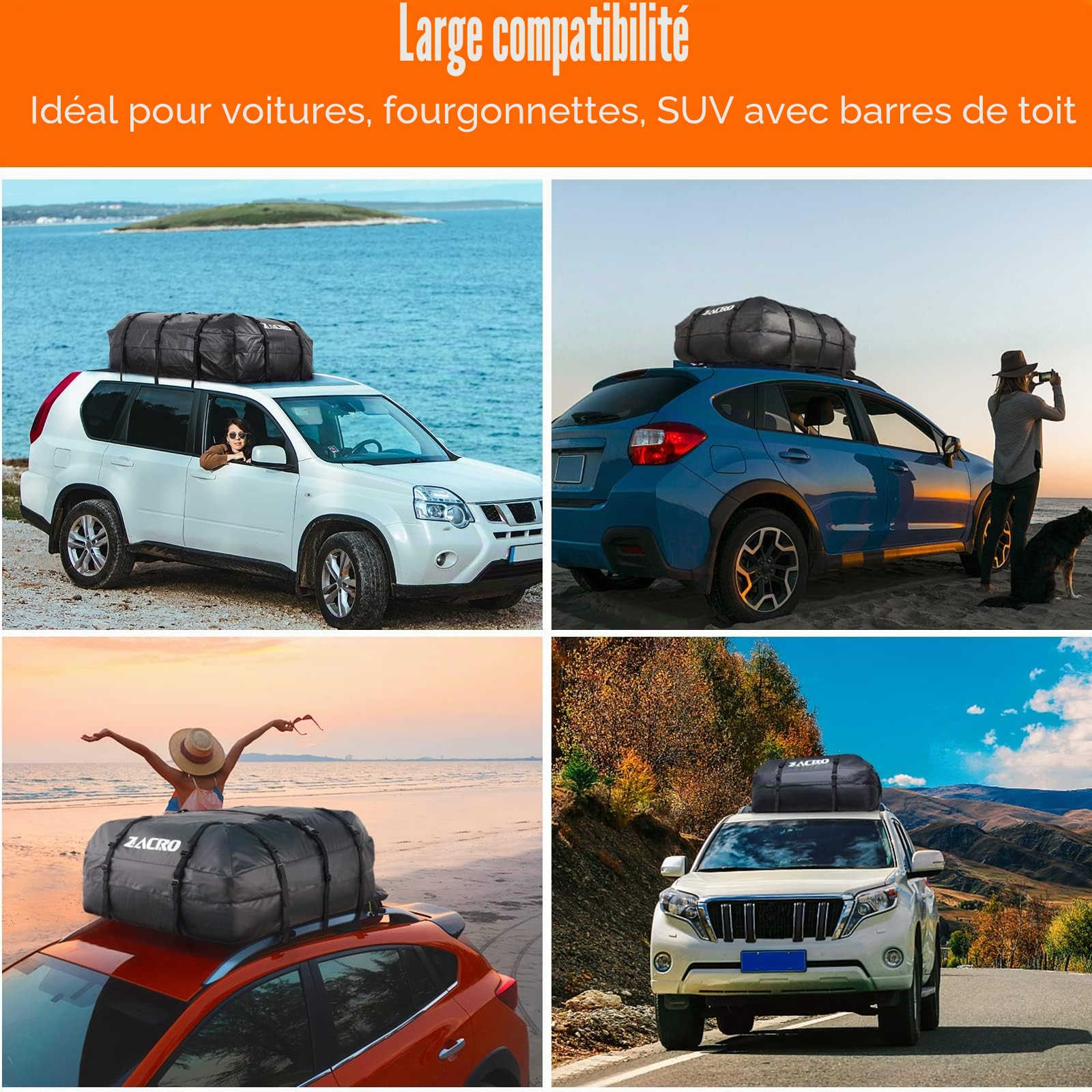 Zacro Sac de Toit pour Voiture 425 litres 15 Pieds Cubes Sac de fret, Porte-Bagages de Toit Pliable et étanche, Sangles pour Toute Voiture avec Galerie Coffres de Toit
