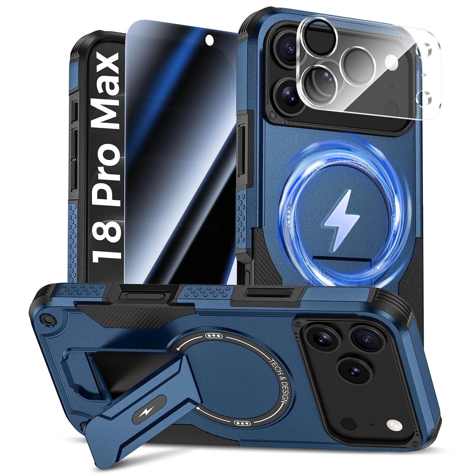 3 in 1 for iPhone 18 Pro Max Case with Privacy Screen Protector Blue