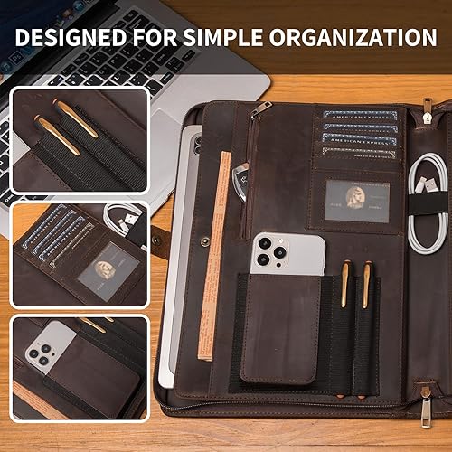 Miniatura 8 de Cartera de cuero genuino, tamaño legal de 8.5 x 14 pulgadas, soporte para bloc de notas de negocios para hombres y mujeres, organizador de