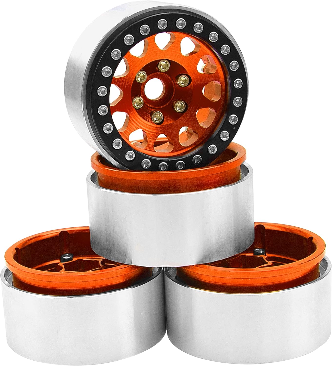 4Pack Vgoohobby Alloy 1.9" RC Beadlock Wheels Rims 12-Spoke Thickness 30mm Compatible with Axial SCX10 D90 Traxxas TRX4 RedCat Gen8 Tamiya CC01 1/10 RC Crawler Car (Orange)