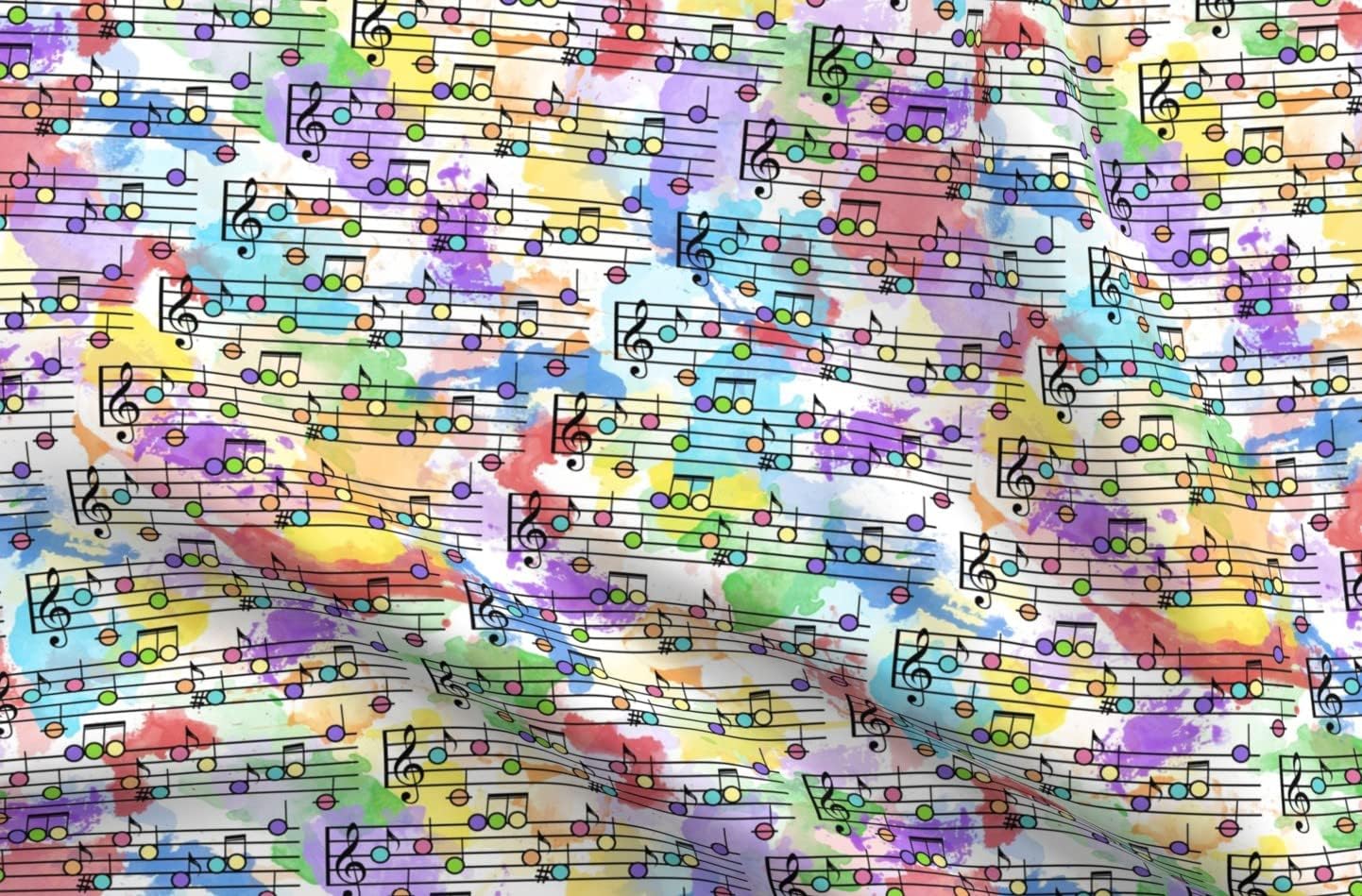 Spoonflower Fabric - Pastel Colors School Music Watercolor Notes Musical Printed on Organic Cotton Sateen Fabric by The Yard - Sewing Quilting Apparel Home Decor