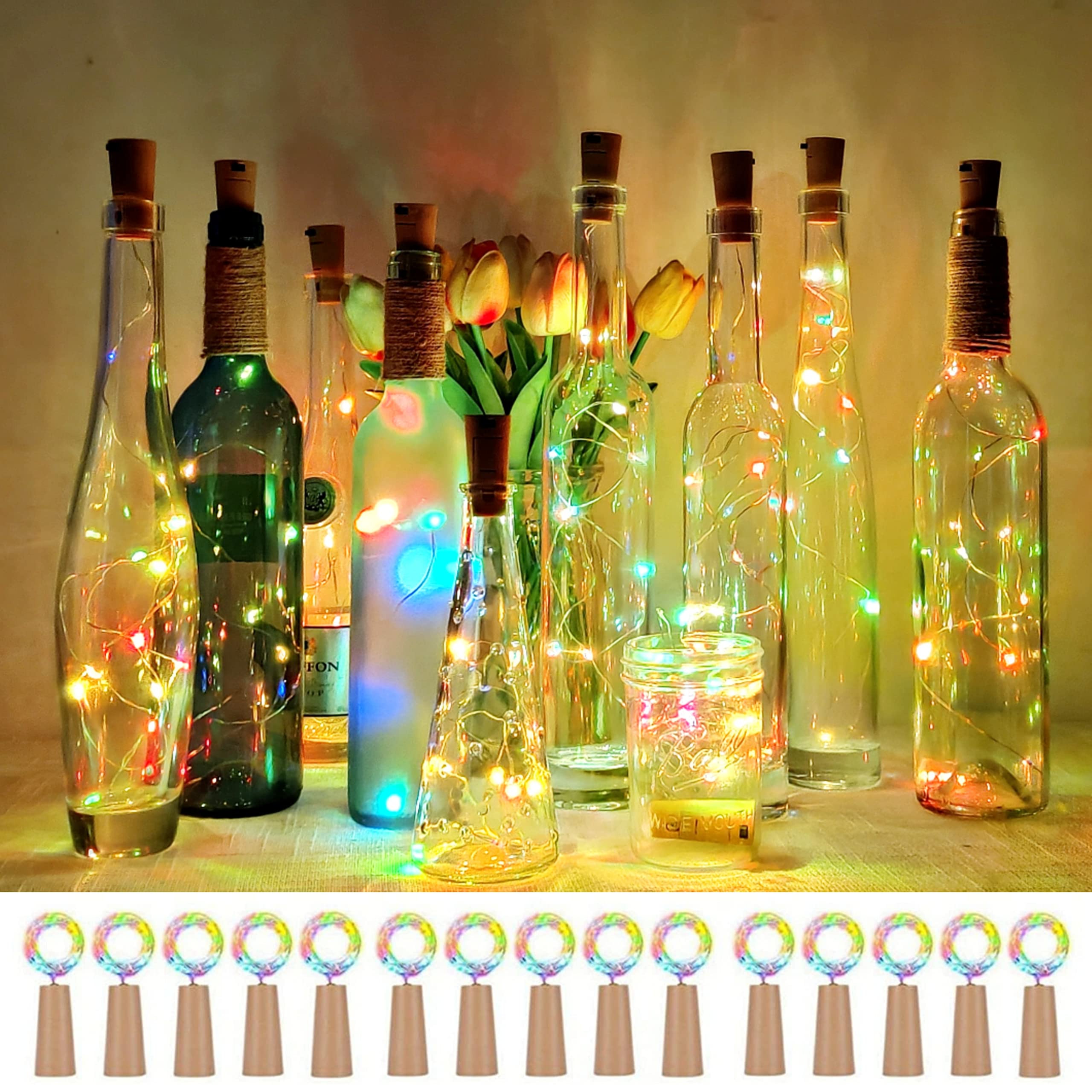 SmilingTown Wine Bottle Cork Lights 15Pack 10 LED 40 Inches Battery Cork Shape Copper Wire Fairy Mini String Lights for Party Christmas Halloween Wedding Decoration