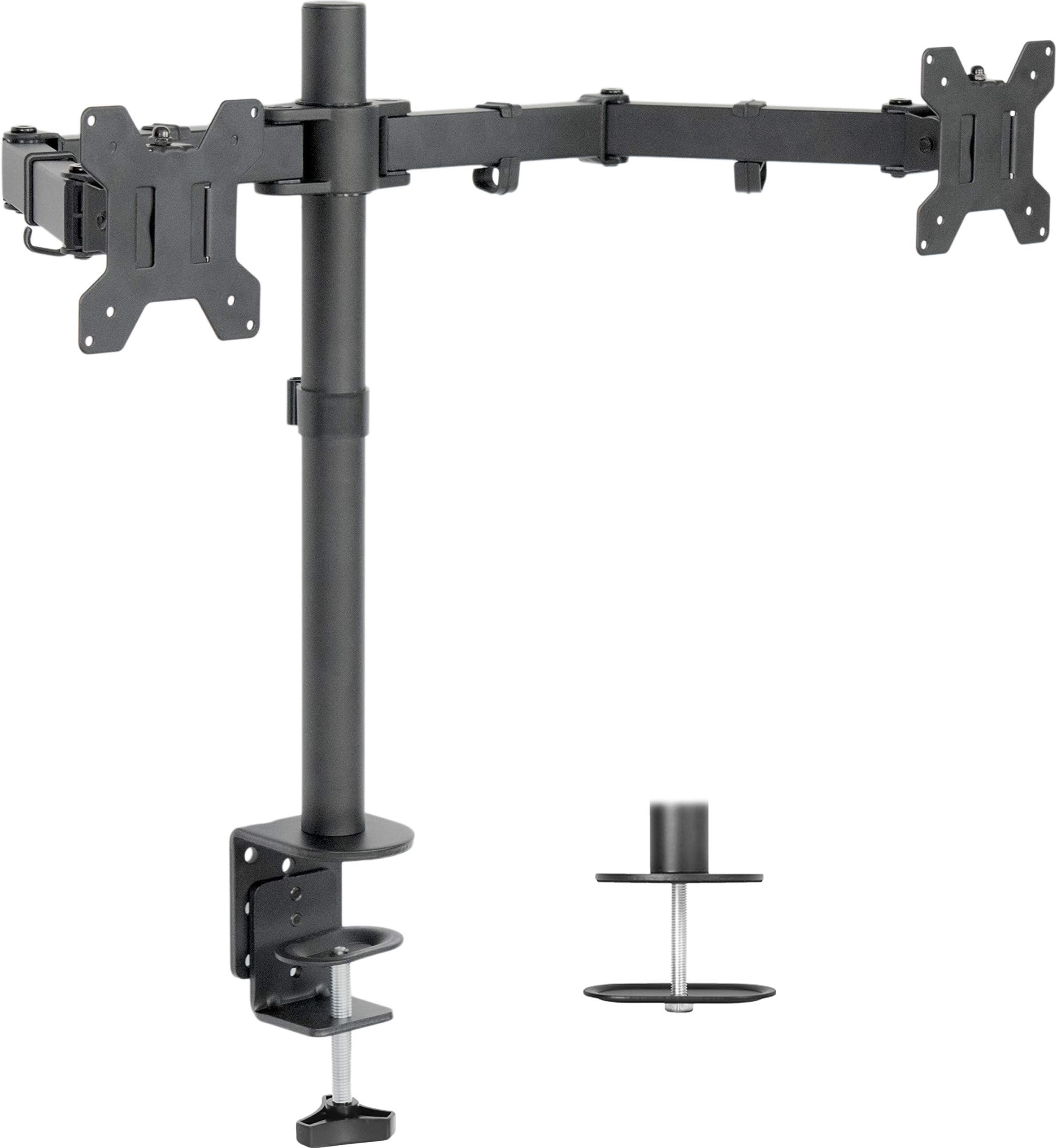 Vivos Dual LCD LED Monitor Desk Mount Stand with C-clamp and Bolt-Through Grommet Options | Heavy Duty Fully Adjustable Arms Hold Two (2) Screens up to 27" (STAND-V002)