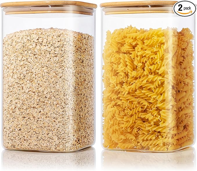 Extra Large Square Glass Flour & Sugar Storage Containers with Airtight Lids