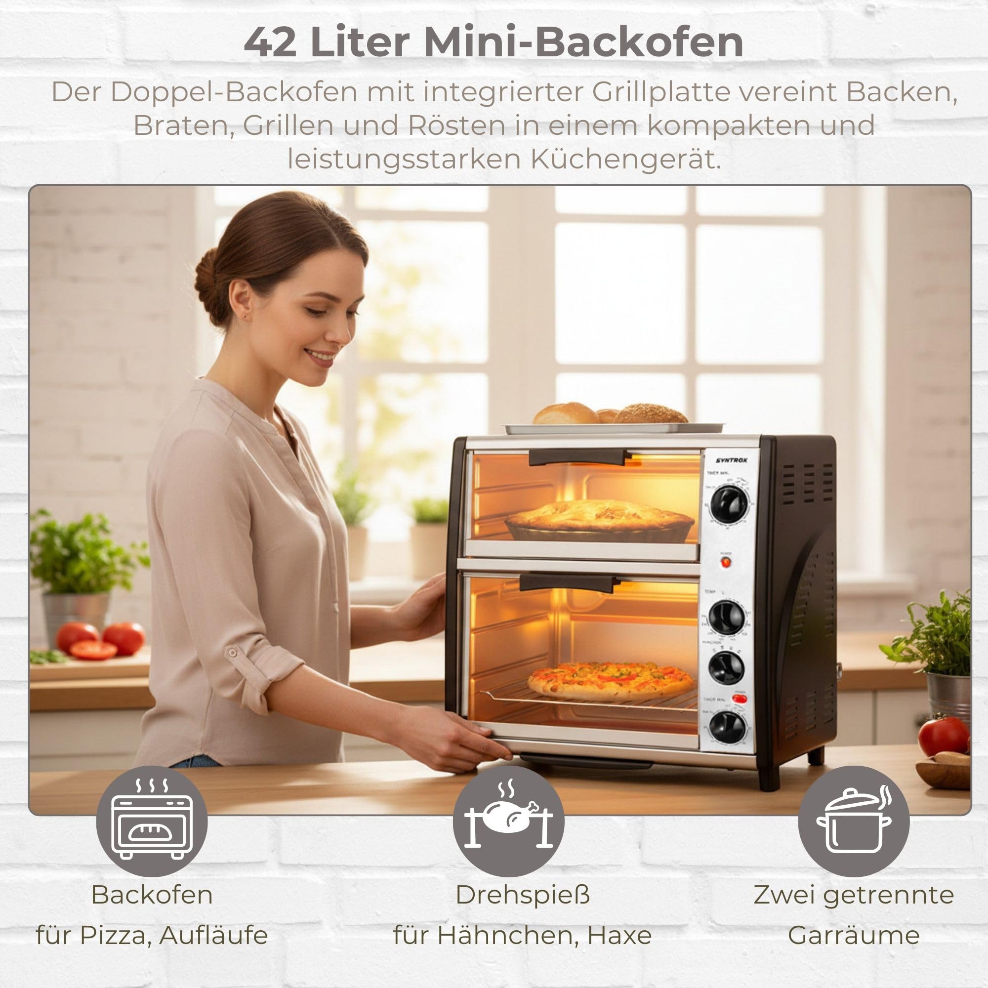 Syntrox Germany 42 Liter Edelstahl Doppel Backofen mit Barbecue