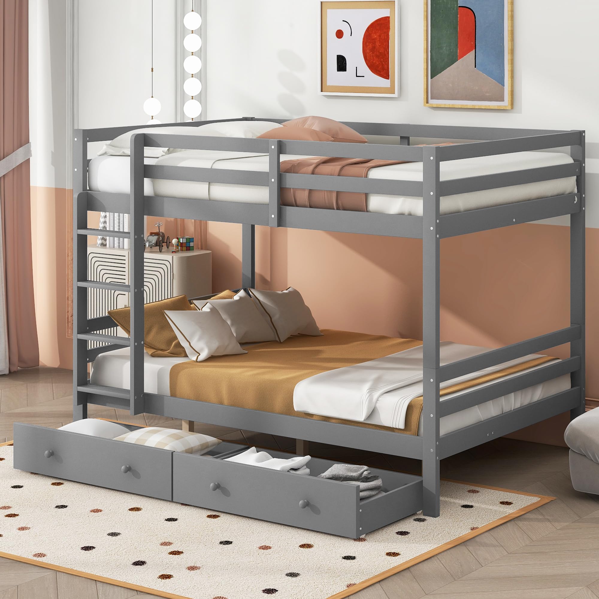 Lit Superposé YESGIGA 140x200 Cm Avec Escalier Rangement Et Lit Gigogne Extensible - Blanc, Certifié EN747-1, Pin Et MDF