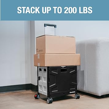 CleverMade Collapsible Crate on Wheels with Handle (35L, 4-Wheel) Collapsible Rolling Cart with Lid, Foldable Utility Cart for Teachers, Groceries, Travel, Office Storage Holds 75 lbs, Cool Gray