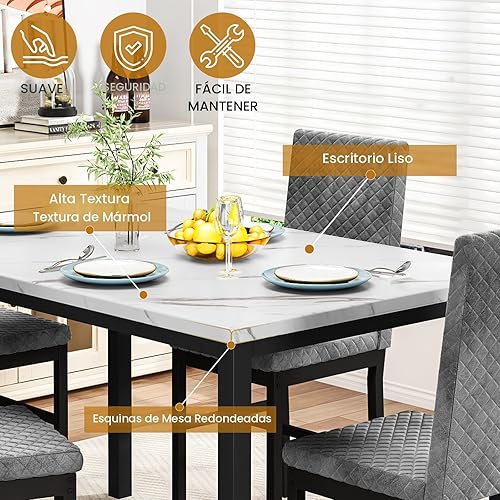 Miniatura 6 de DKLGG Juego de mesa de comedor para 4, mesa de cocina y sillas, juego de 4 mesas de cocina y comedor de mármol sintético con sillas de comedor
