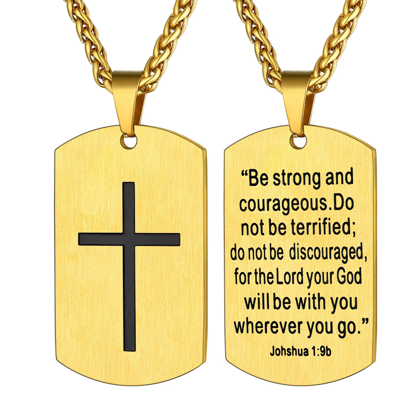 SupcareCross Necklace for Men, Personalised Inspirational Bible Verse Cross Dog Tag/Shiled/Coin Pendant Necklaces Stainless Stee/Gold/Black, With Gift Packaging