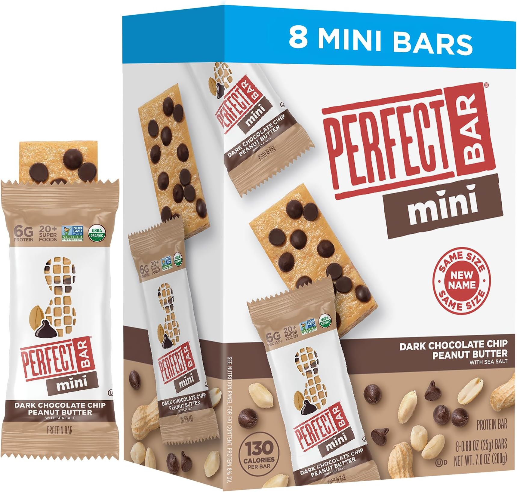 Mini Dark Chocolate Chip Peanut Butter Protein Bar, Organic, 8 count, .88 oz