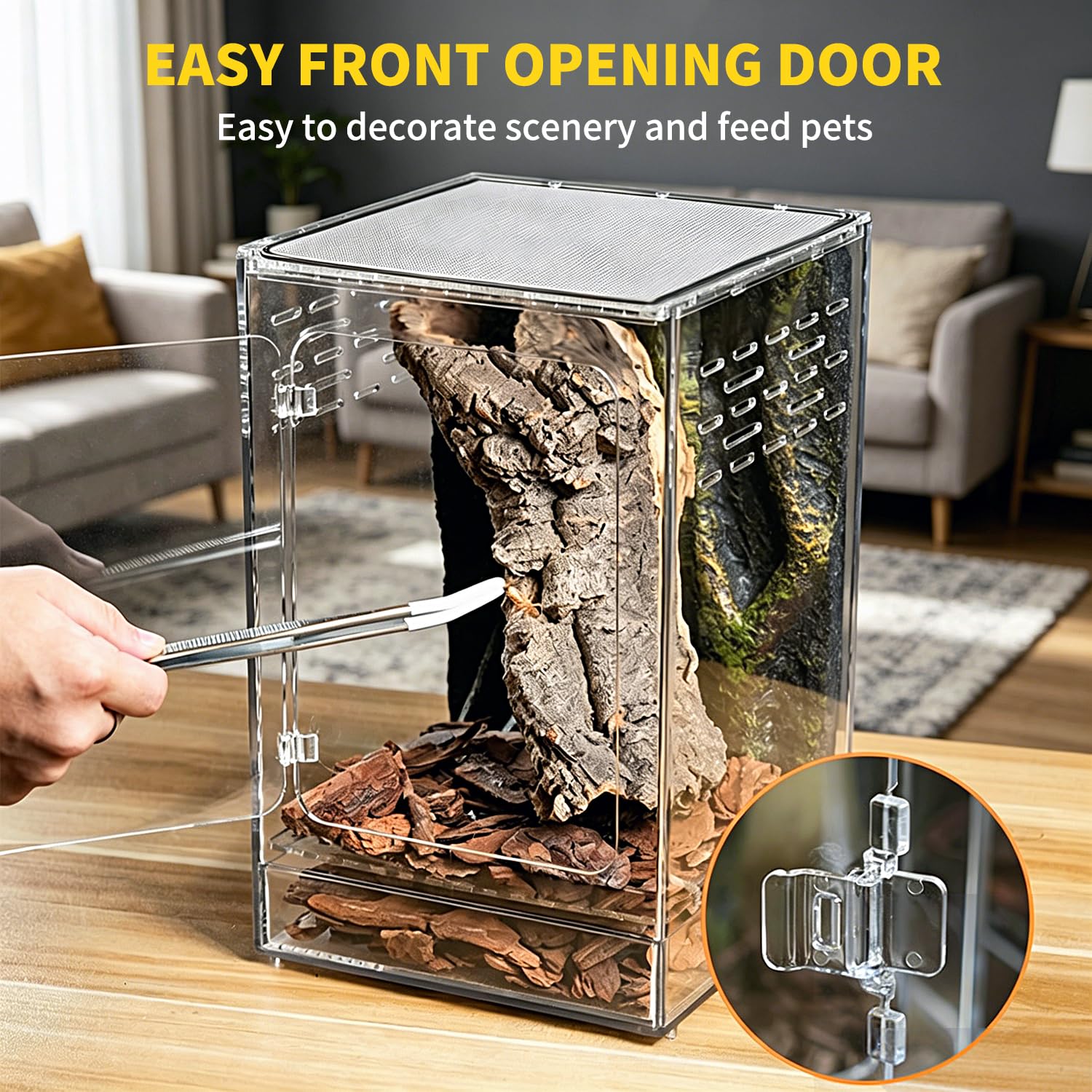 Terrario Alto para Reptiles, 11 GAL, hábitat de 12"x12"x18" con Puerta Frontal y ventilación Superior con Pantalla para Geckos, Ranas arborícolas, Camaleones y Dragones barbudos