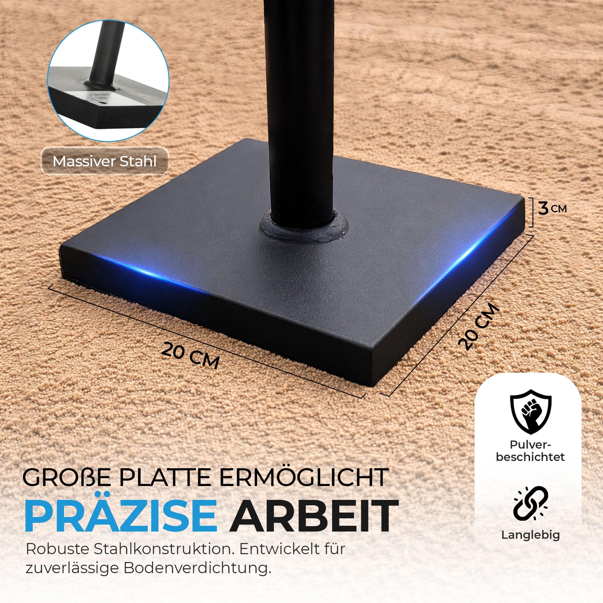 Küpper Betonstampfer aus Stahl 20x20 cm 84 cm Bodenstampfer Erdstampfer Verdichten Schwarz