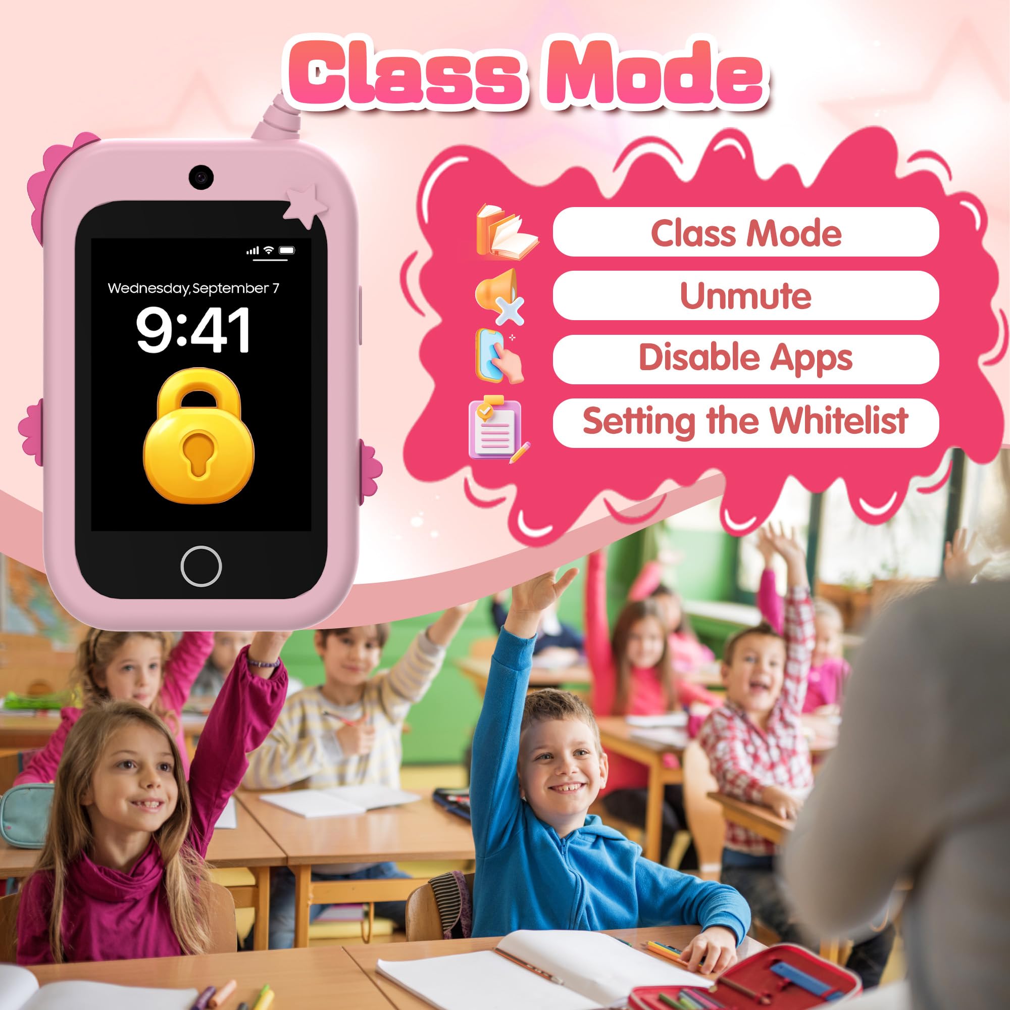 Telefono per Bambini, 4G Telefono Giocattolo per Bambini con GPS Videochiamate Chat Vocale SOS Due Fotocamera Contapassi Modalità scuola Sveglia, Cellulare per Bambini Smartphone Regalo di Compleanno