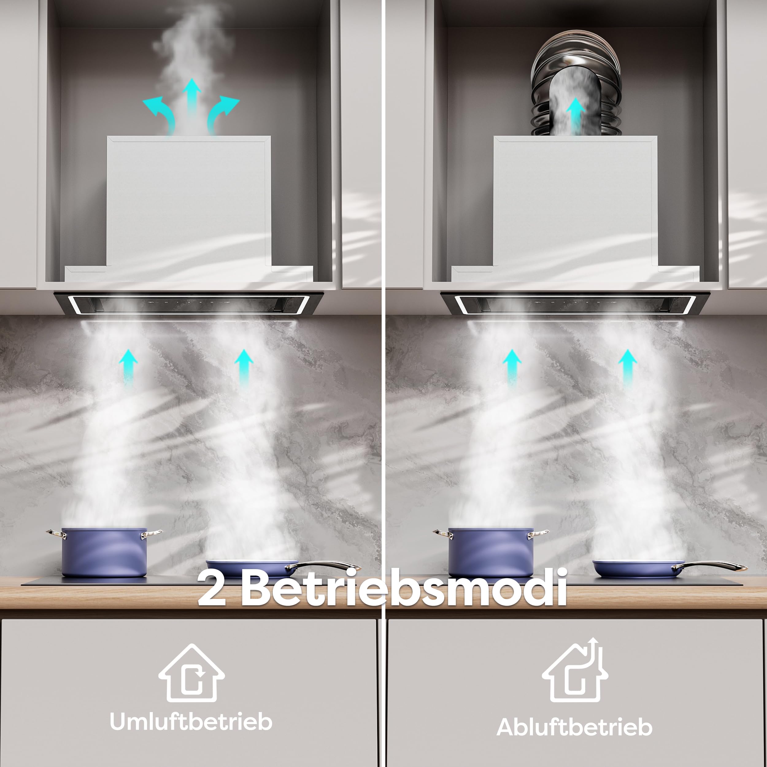 CIARRA CBCB5931C Einbau Dunstabzugshaube 52 cm Lüfterbaustein 460 m³/h mit Handbewegung Sensor Touch-Bedienung CBCF055 Aktivkohlefilter Integrierte Abluft Umluft Abzugshaube 3 Leistungsstufen Schwarz
