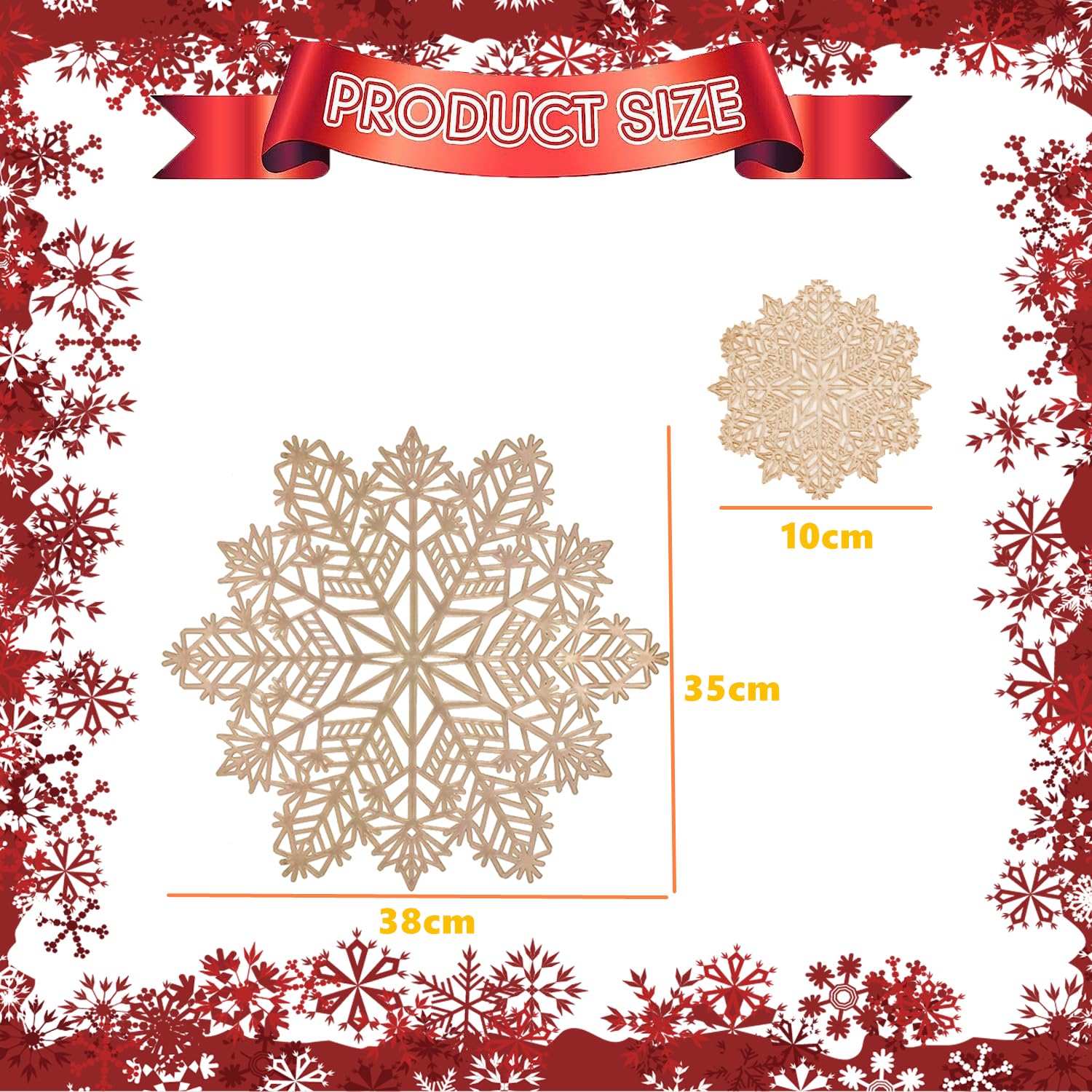 Norhogo 6 pcs SnowFlake Placemats and 6 pcs Coaster Sets, gold table mats, Christmas Snowflake Placemats - Image 2
