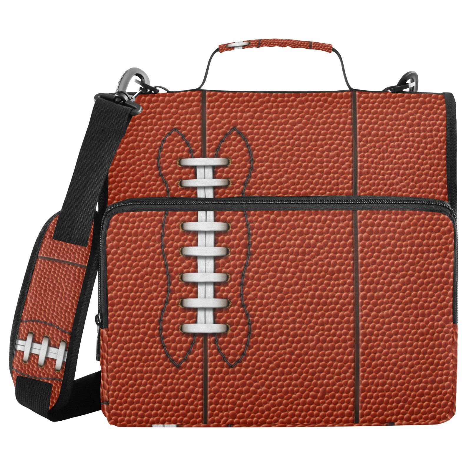 Krafig Football Zipper Binder Bag 3 Ring with Handle Shoulder Strap, Binder File Organizer Bag Storage Case for School Office Work