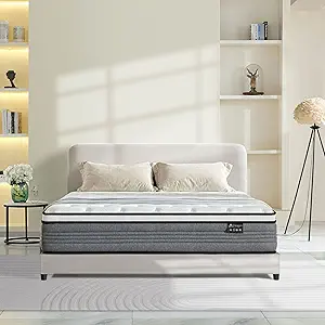 12 inch Queen Mattress, Hybrid Mattress with Individual Springs and Memory Foam, Mattress in a Box, Medium Firmness, Motion Isolation, CertiPUR-US.