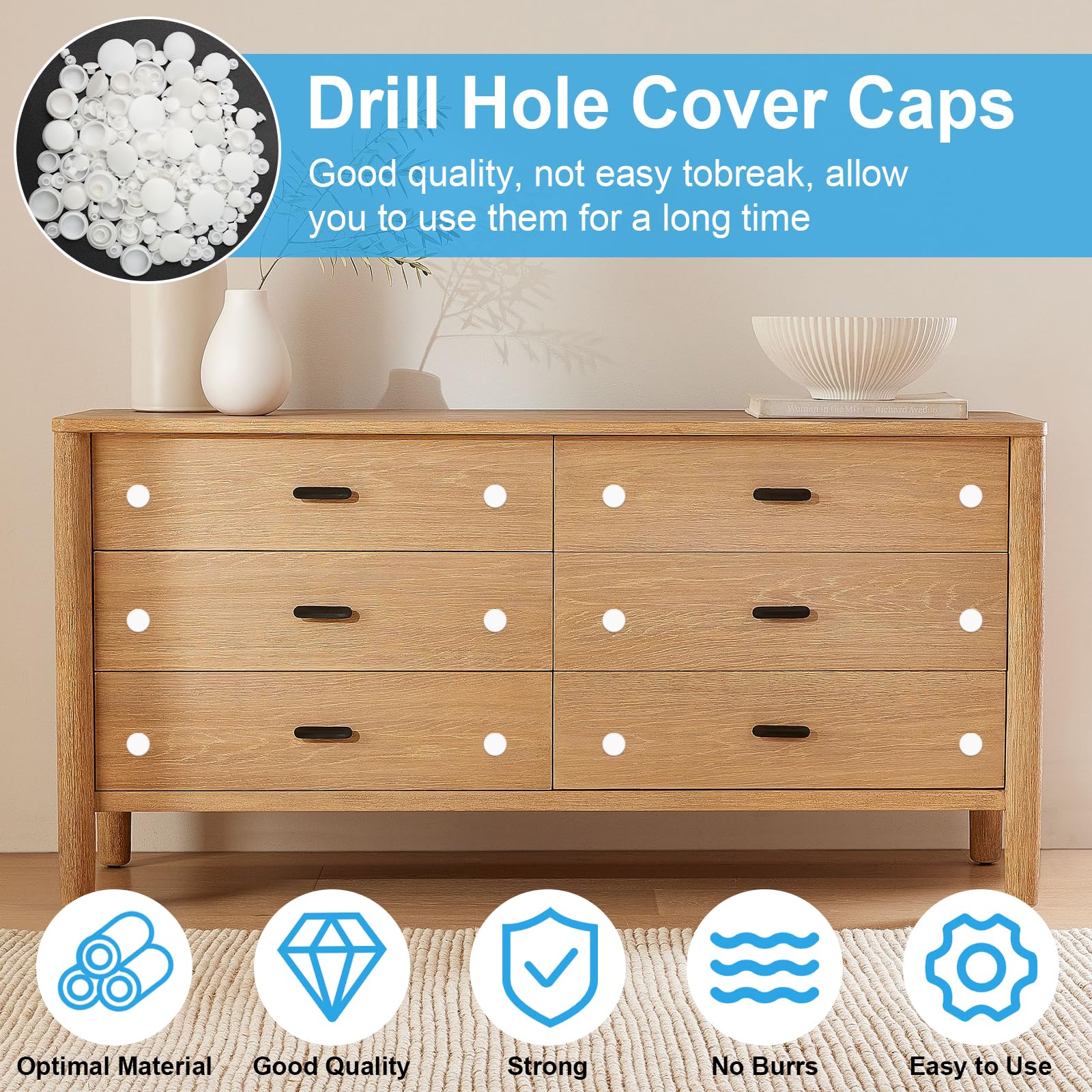 200Pcs Plastic Hole Plug Set, 5/6/8/10/12/16/18/20/22/25mm Round Drill Hole Cover Caps, Flush Type Panel Hole Plugs - Image 4