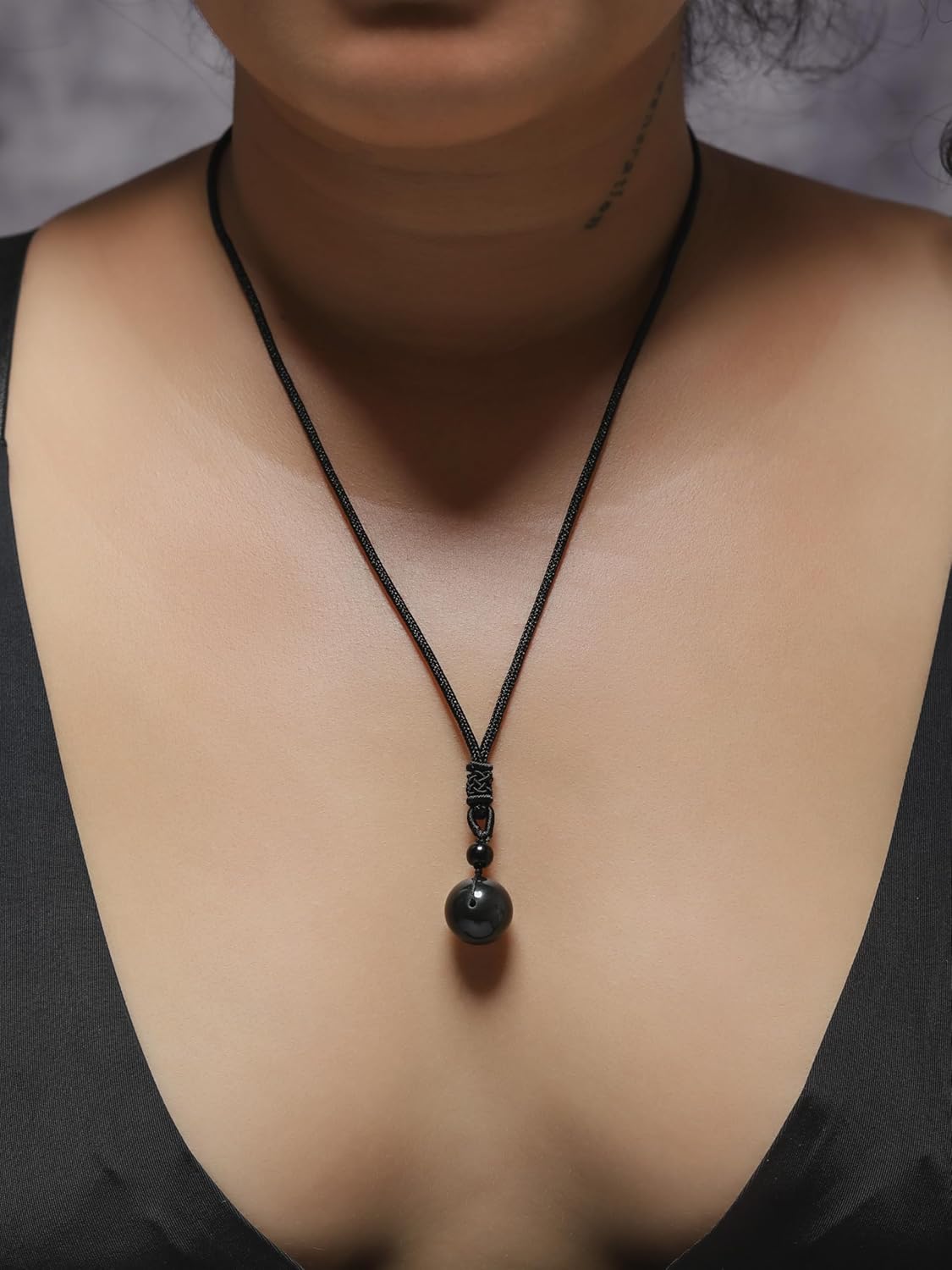 MINACHI Black Obsidian Sphere Pendant Necklace with Braided Cord, Healing Stone Jewelry Jewelry Gift for Men and Women - Image 5