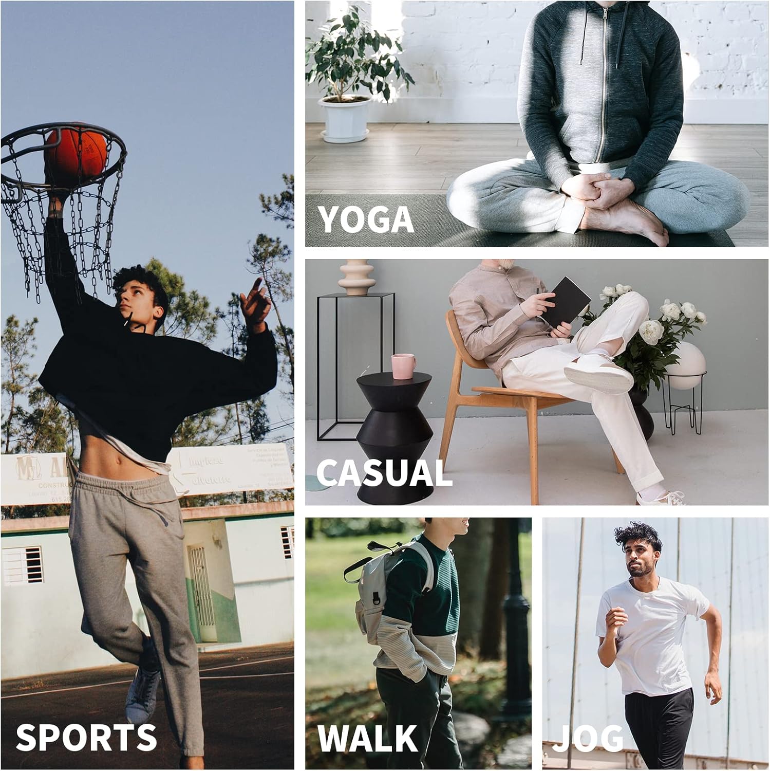 AMY COULEE Mens Cotton Yoga Pants Running Workout Lightweight Sweatpants Open Bottom Lounge Pants with Pockets - Image 6