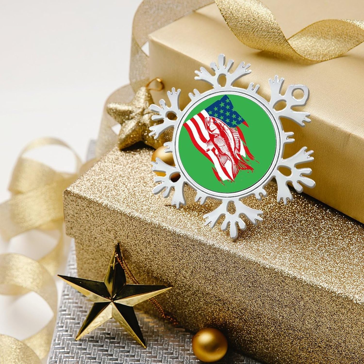 American Fish Flag Personalized Christmas Snowflake Ornaments Custom Xmas Tree Hanging Decoration for Party Holiday