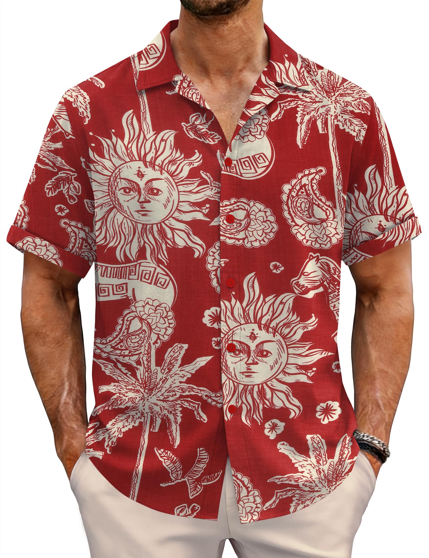 EFFAN Herren Hawaii Hemd Kurzarm Knopfleiste Tropisches Blumenmuster Reguläre Passform Leicht Sommer Strand Urlaub Hemd