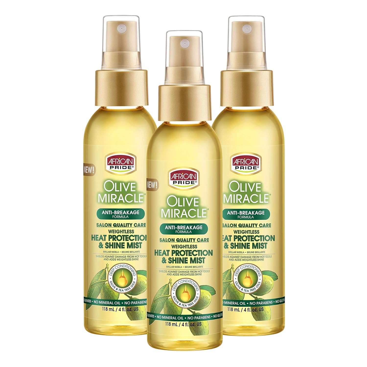 African Pride Olive Miracle Weightless Heat Protection & Hair Shine Mist (3 Pack), Fights Humidity & Shields Against Heat Damage, Enriched with Olive & Tea Tree Oils, 4 oz African Pride Olive Miracle Weightless Heat Protection & Hair Shine Mist (3 Pack), Fights Humidity & Shields Against Heat Damage, Enriched with Olive & Tea Tree Oils, 4 oz