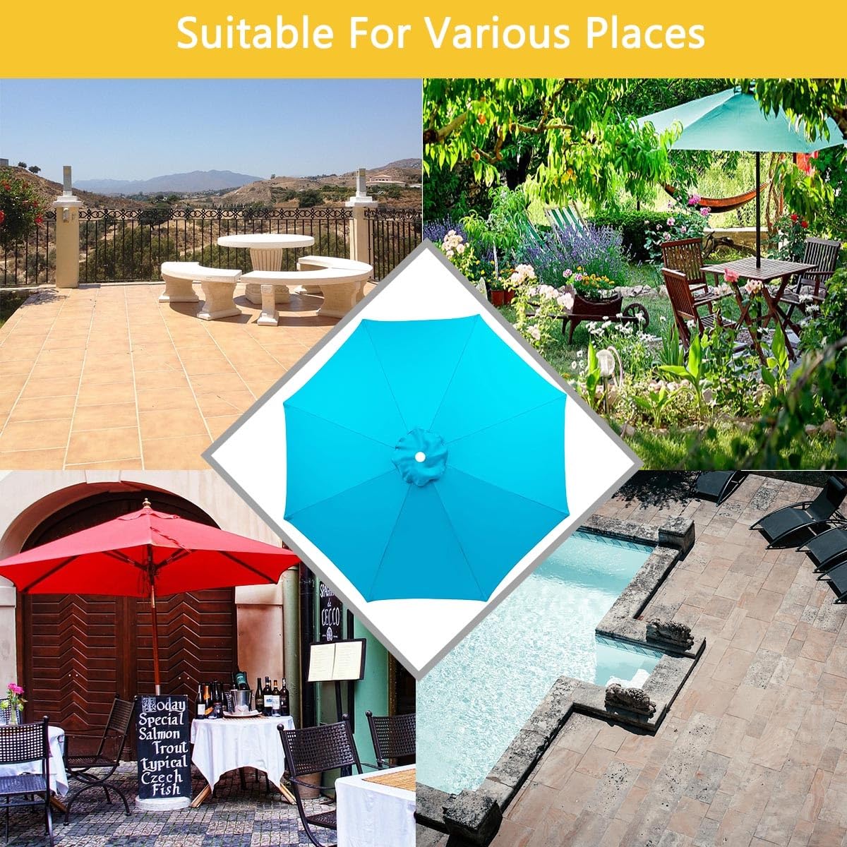 2.0m/2.30m/2.7m/3.0m Telo di Ricambio per Ombrellone con 6/8 Stecche, Rechange Telo per Ombrellone da Giardino, Esterni, Terrazza, Ombrello di Ricambio per Ombrellone Impermeabile
