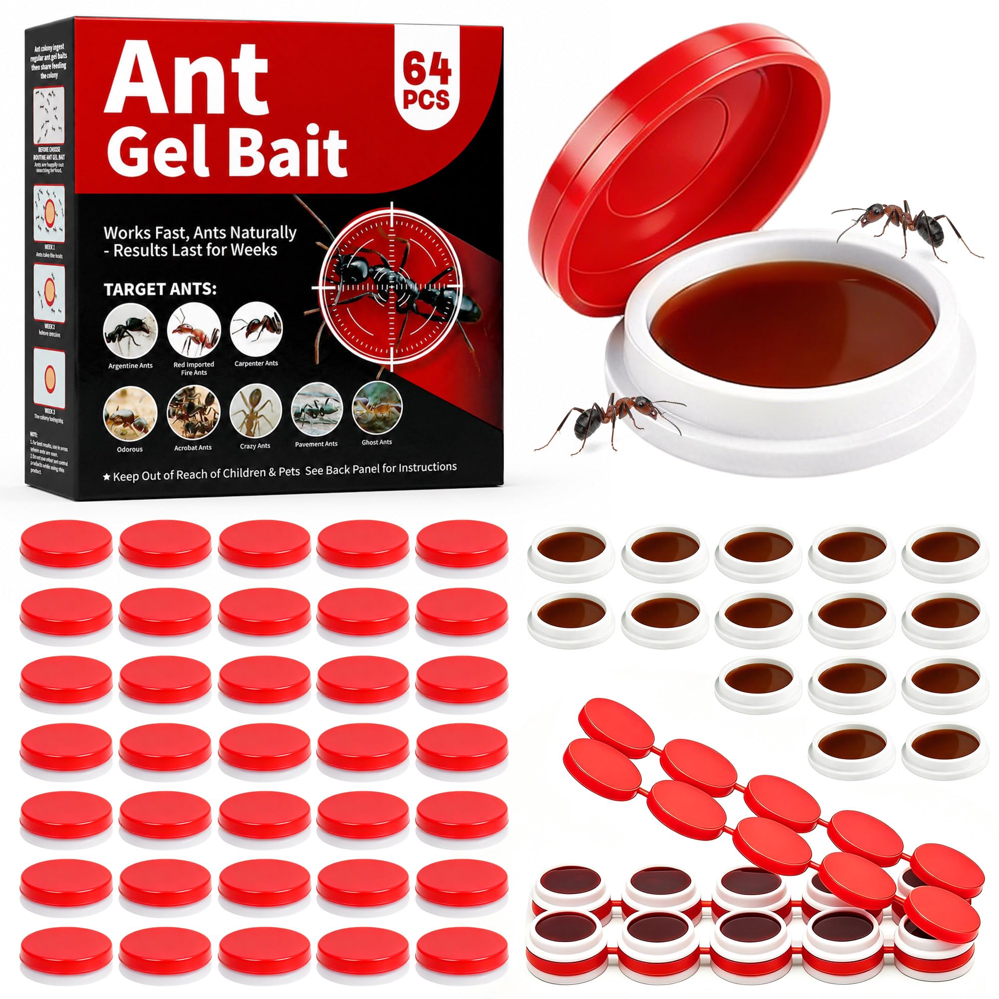 64Pcs Ant Bait Stations Indoor & Outdoor, Effective and Long-Lasting Ant Traps for Home, Kitchen, Garden
