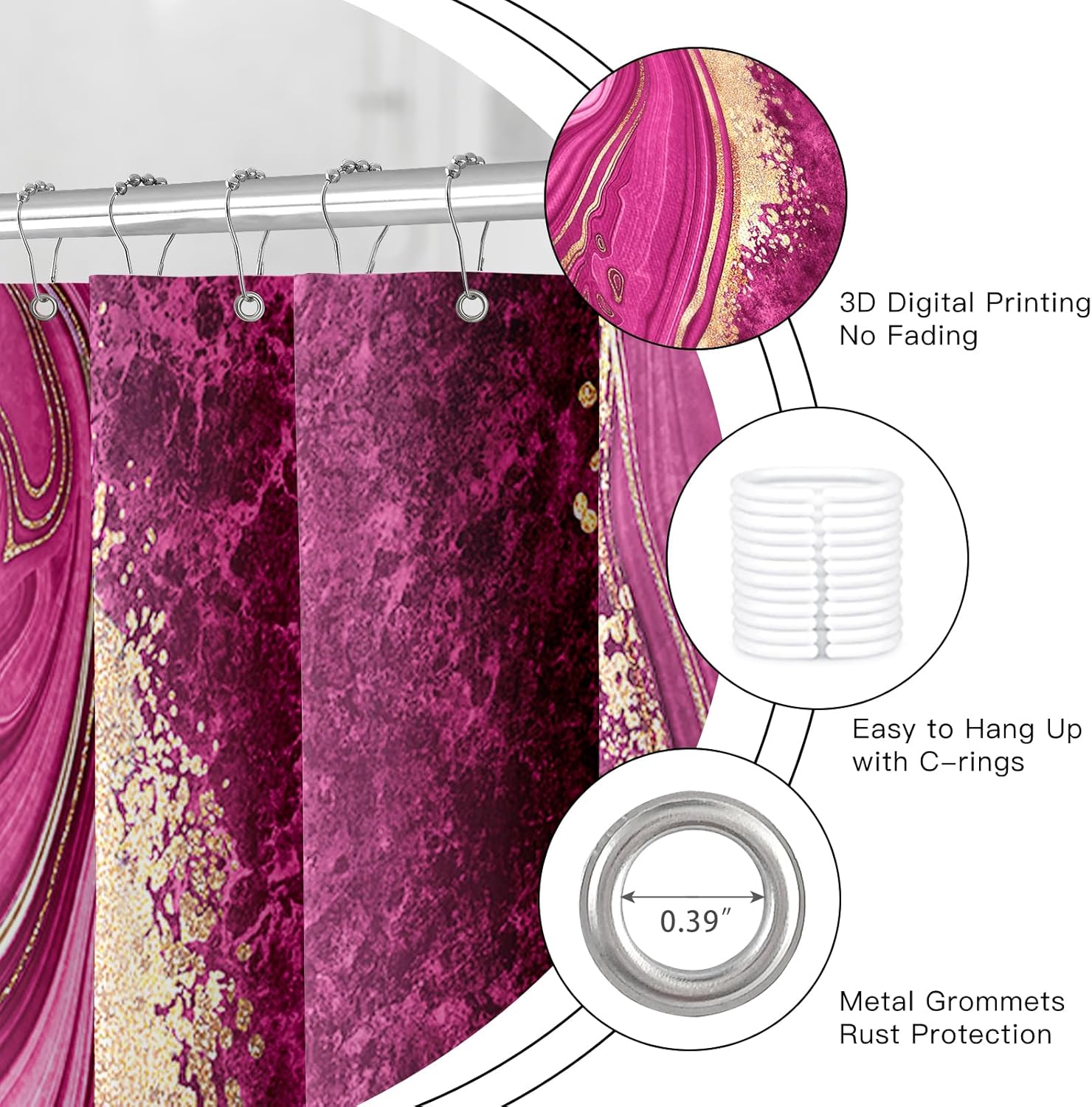 4PCS Pink Gold Marble Shower Curtain Sets with Rugs, Abstract Bathroom Sets with Shower Curtain and Rugs, Modern Bathroom Curtains Shower Set with Toilet Lid Cover Accessories