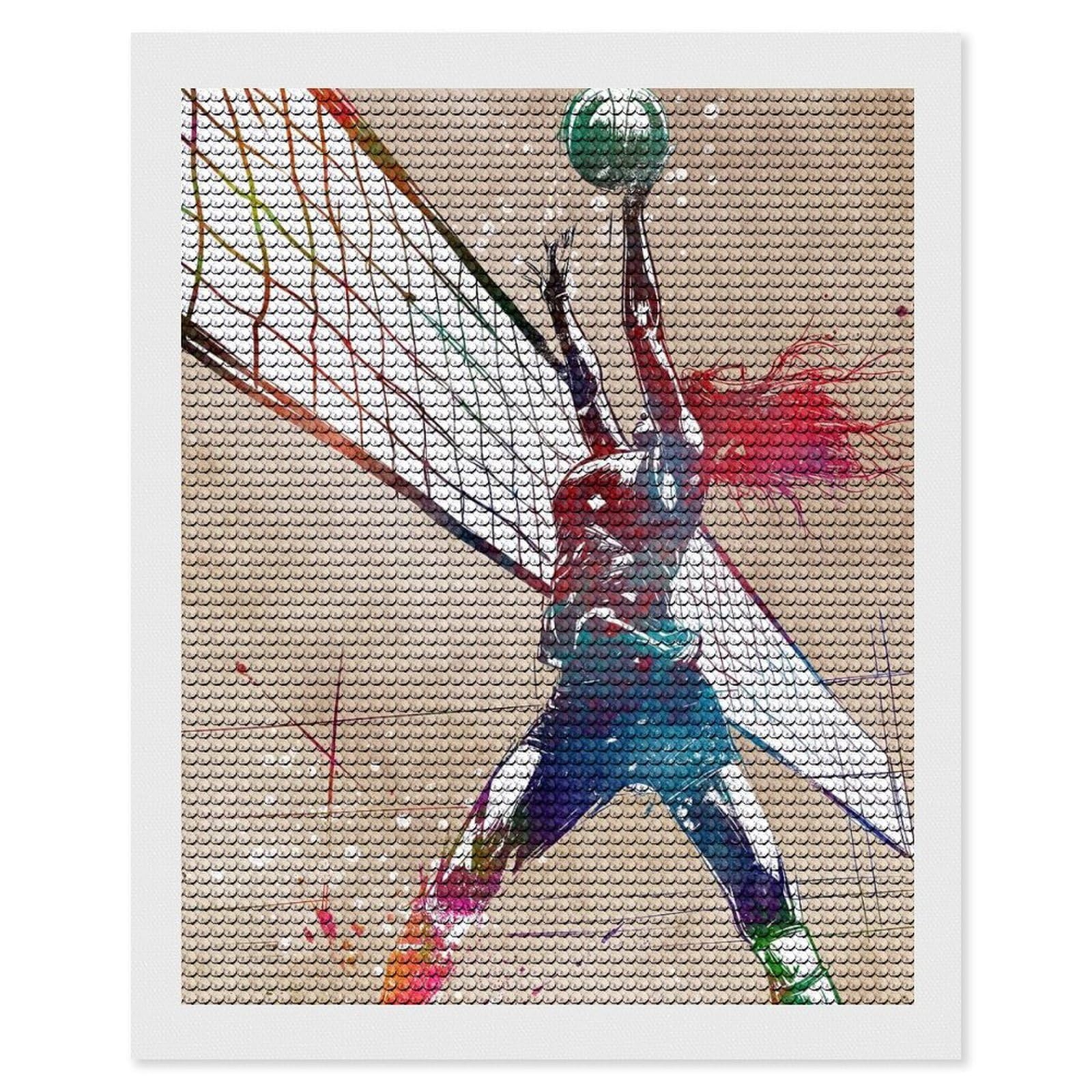 Junmoney Volleyball Watercolor Art Crystal Diamond Art Kit 16"x20", Modern Decor, Boho Decor, Wall Art Gift, Decorative Artwork, Creative Hobby