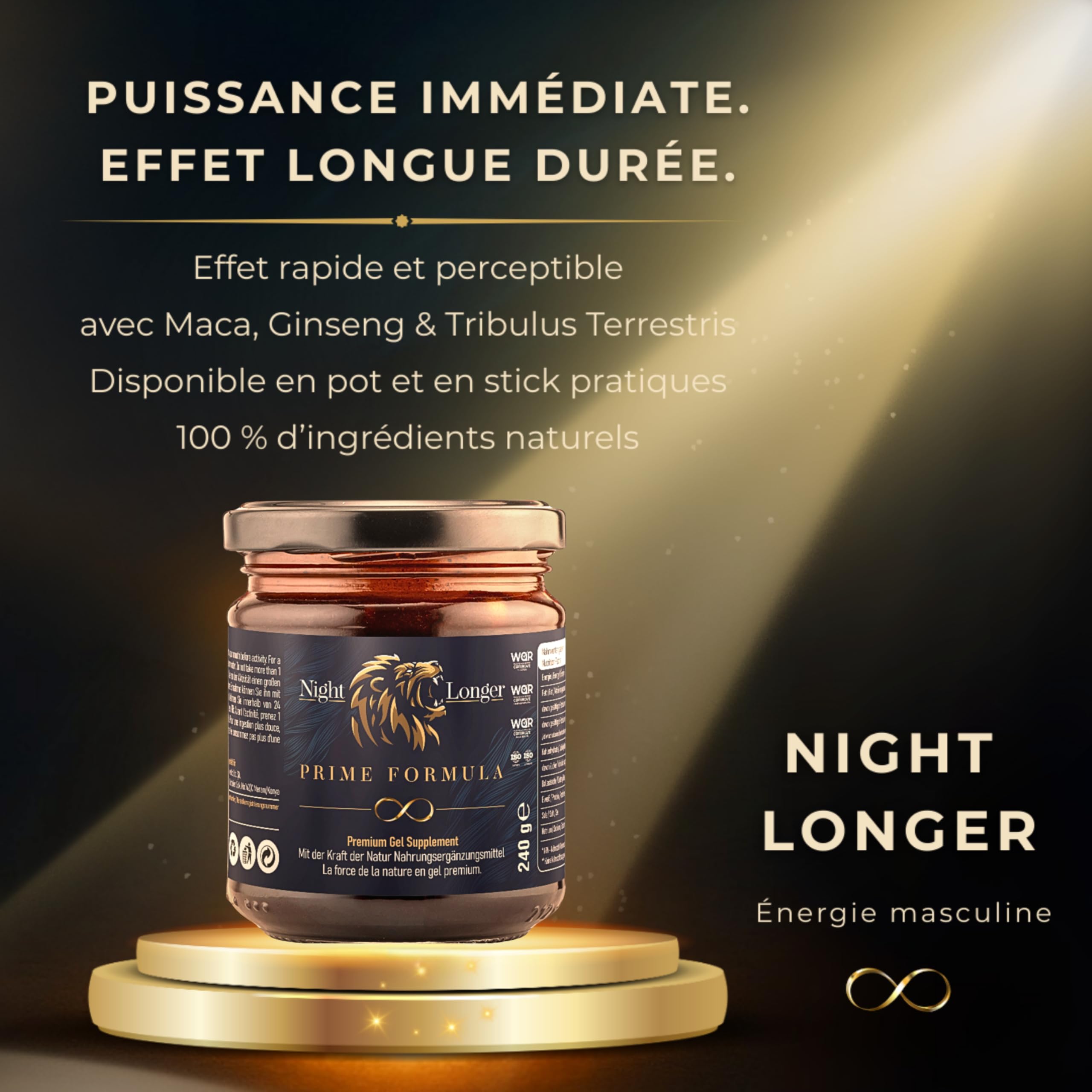 Night Longer Prime Formula Miel Afrodisac Homme, 240g Miel Effet Immédiat, Extra Fort pour Hommes Actifs
