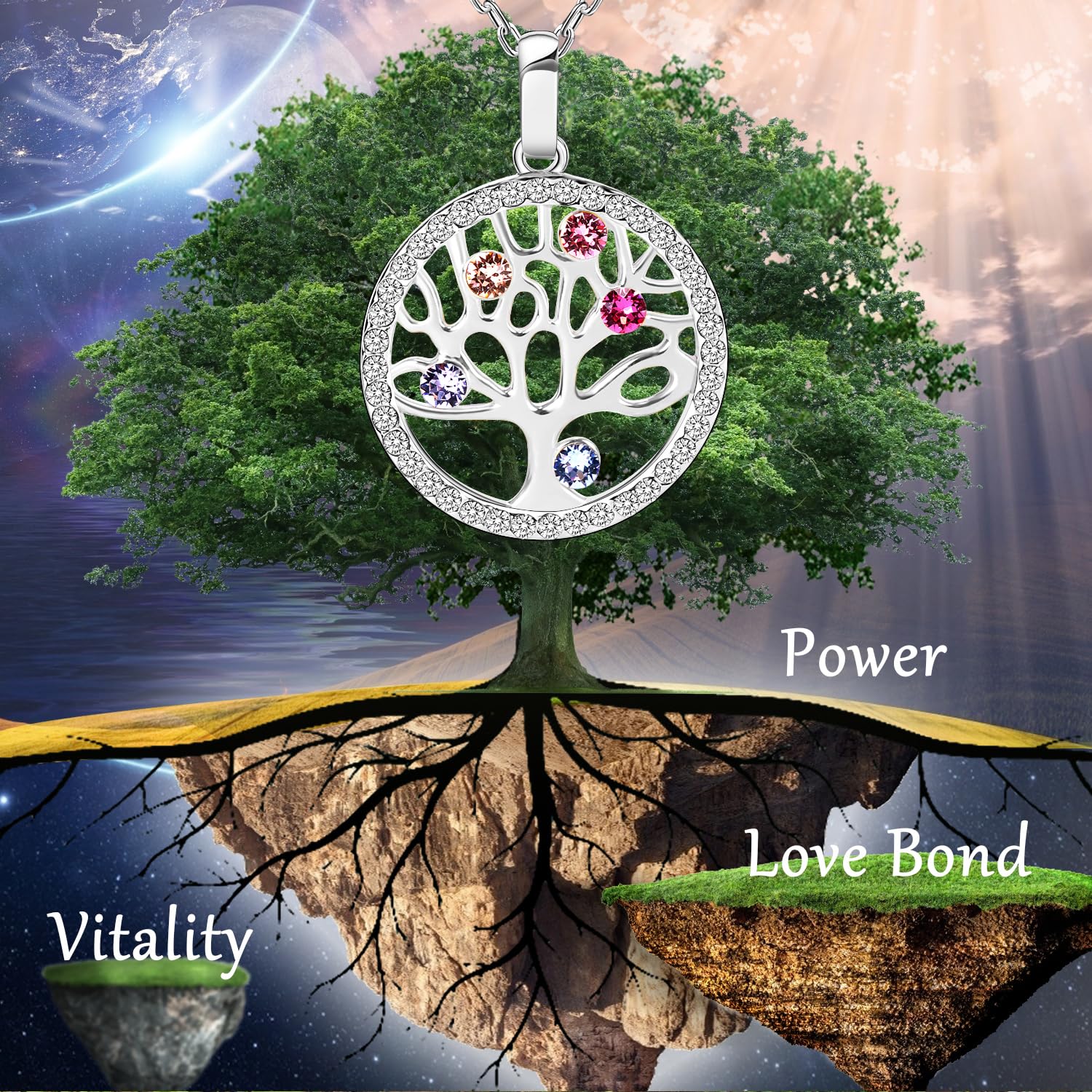 LEKANI Collana Albero della Vita con Cristalli di Austria Collana Donna Gioielli in Argento 925, Idee Regalo Donna Originale per Lei Moglie Festa della Mamma Anniversario Regalo Natale Valentin's Day