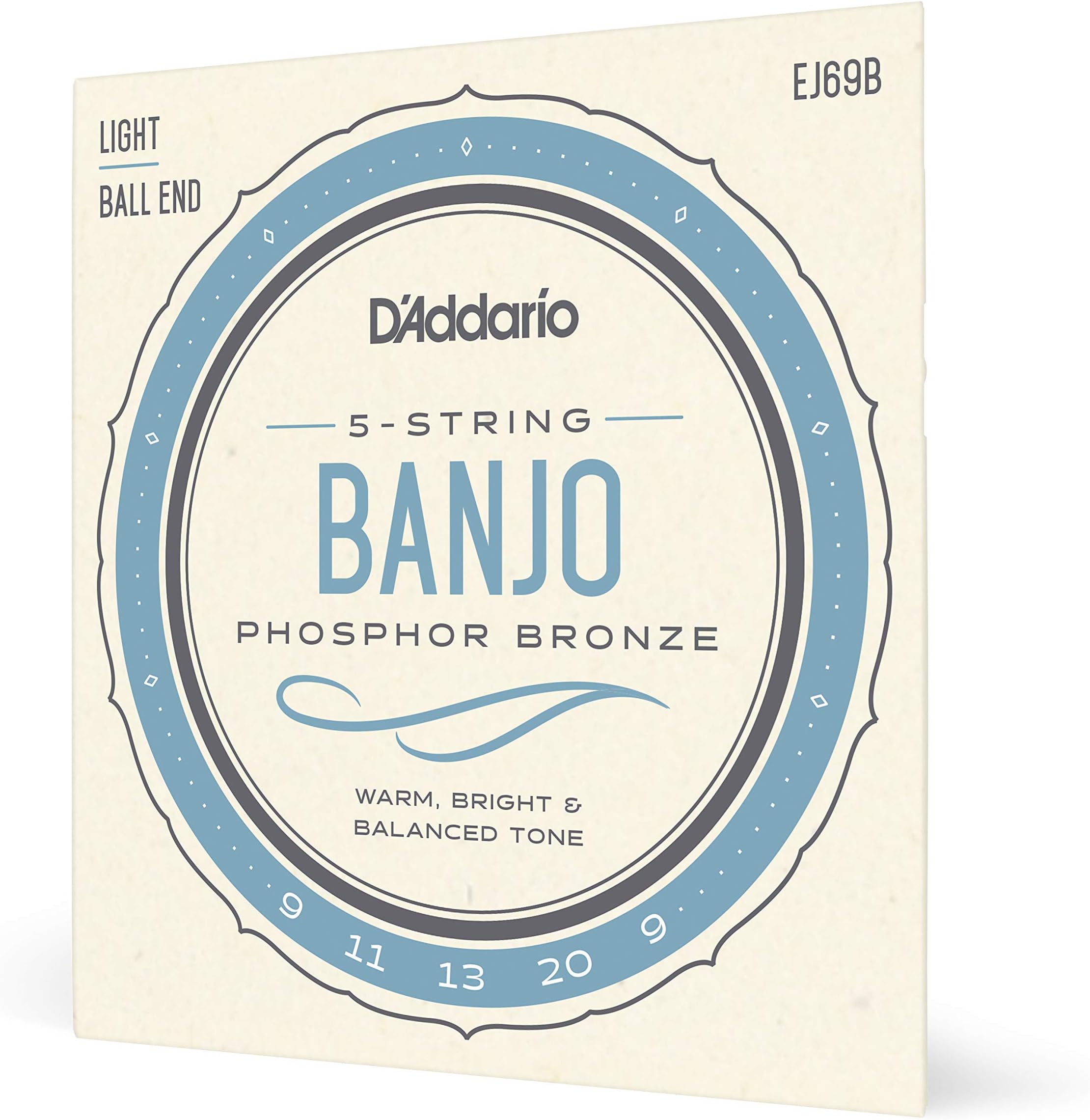 Banjo Strings, Phosphor Bronze, EJ69B, Light Gauge 9-20, 5-String Set, Pack of 1