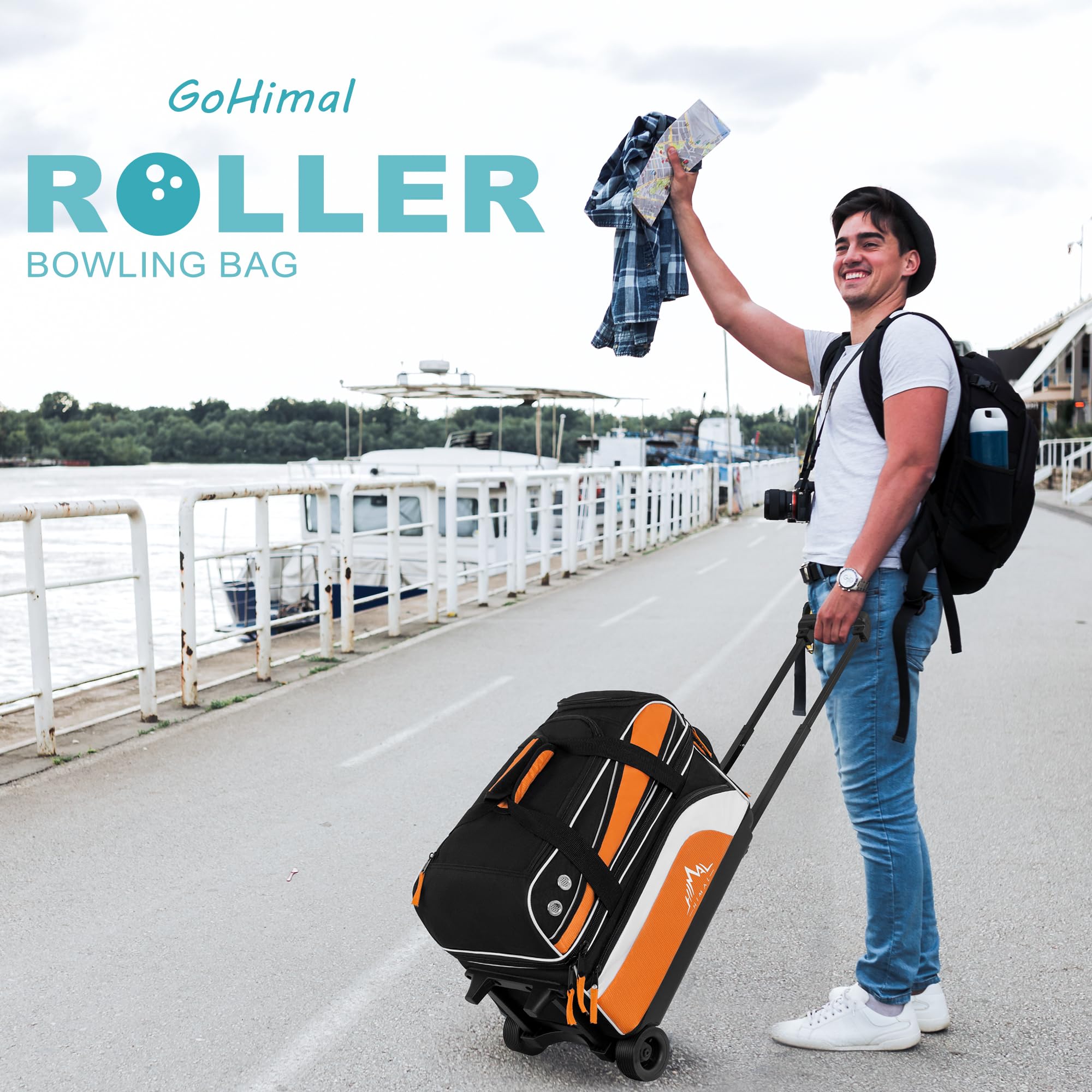 GoHimal Sac de bowling à double rouleau à 2 balles avec compartiment séparé pour chaussures de bowling (jusqu'à la taille 15) et une grande poche multifonction pour accessoires, tissu amélioré