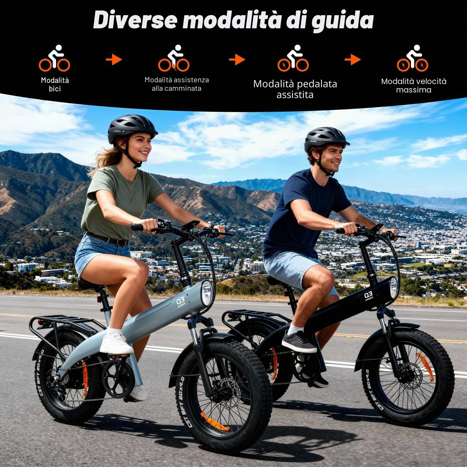HX Q3 Bici Elettrica per Adulti,20" Fat Tire,E-bike Per Pendolari Urbani & MTB,115 NM,Batteria Rimovibile 48V 20AH,200KM,3 Modalità di Guida e 7 Velocità,Freni a Disco Idraulici,Portapacchi Posteriore