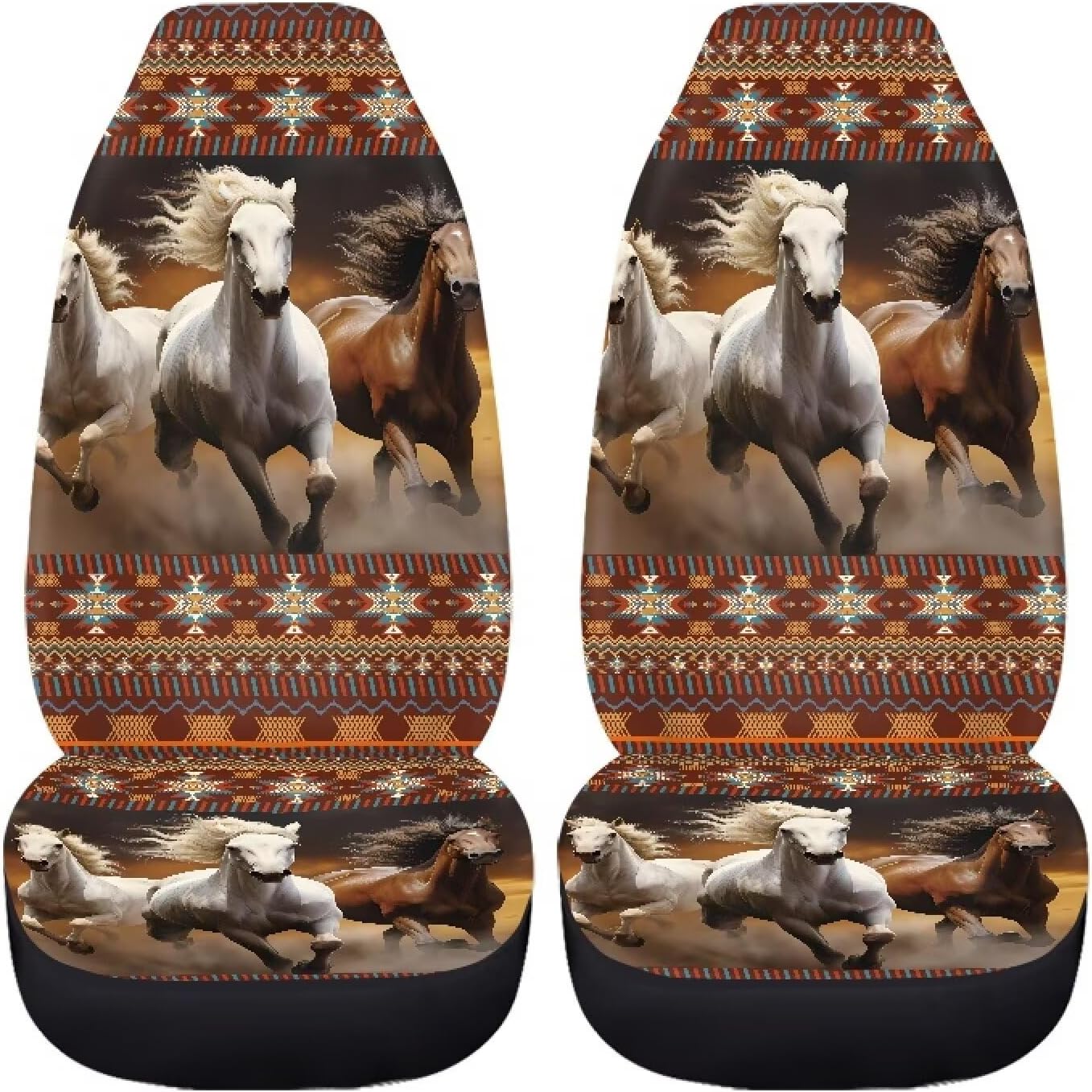 Car Seat Covers 2Pcs, Aztec Stripe Horse Print Front Bucket Seat Cover, Stretch Soft Fabric Auto Accessories Auto Seat Cover Universal Fits for Most Cars, SUVs, Trucks
