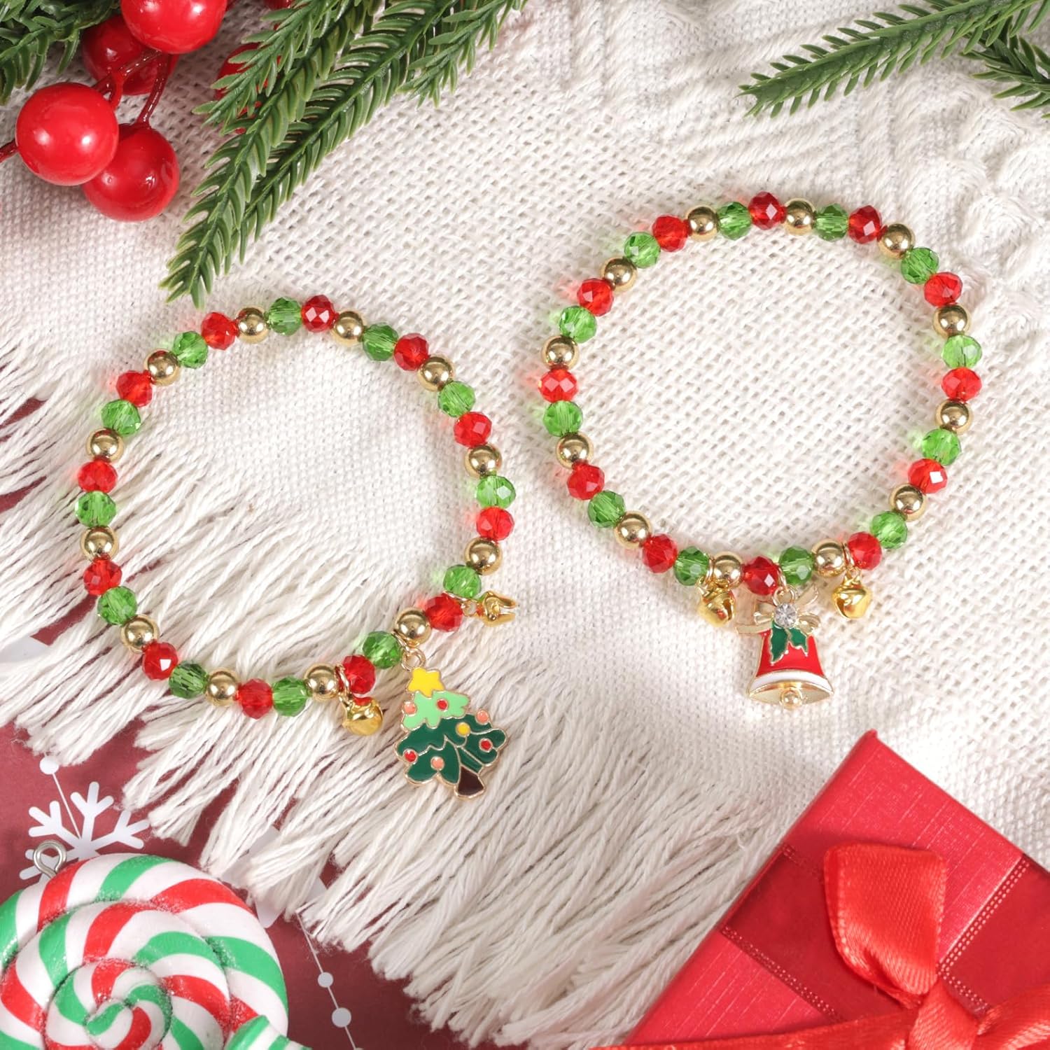 2pcs Christmas Charm Bracelet, Adjustable Holiday Bracelets Delicate Christmas Jewelry for Women - Image 3