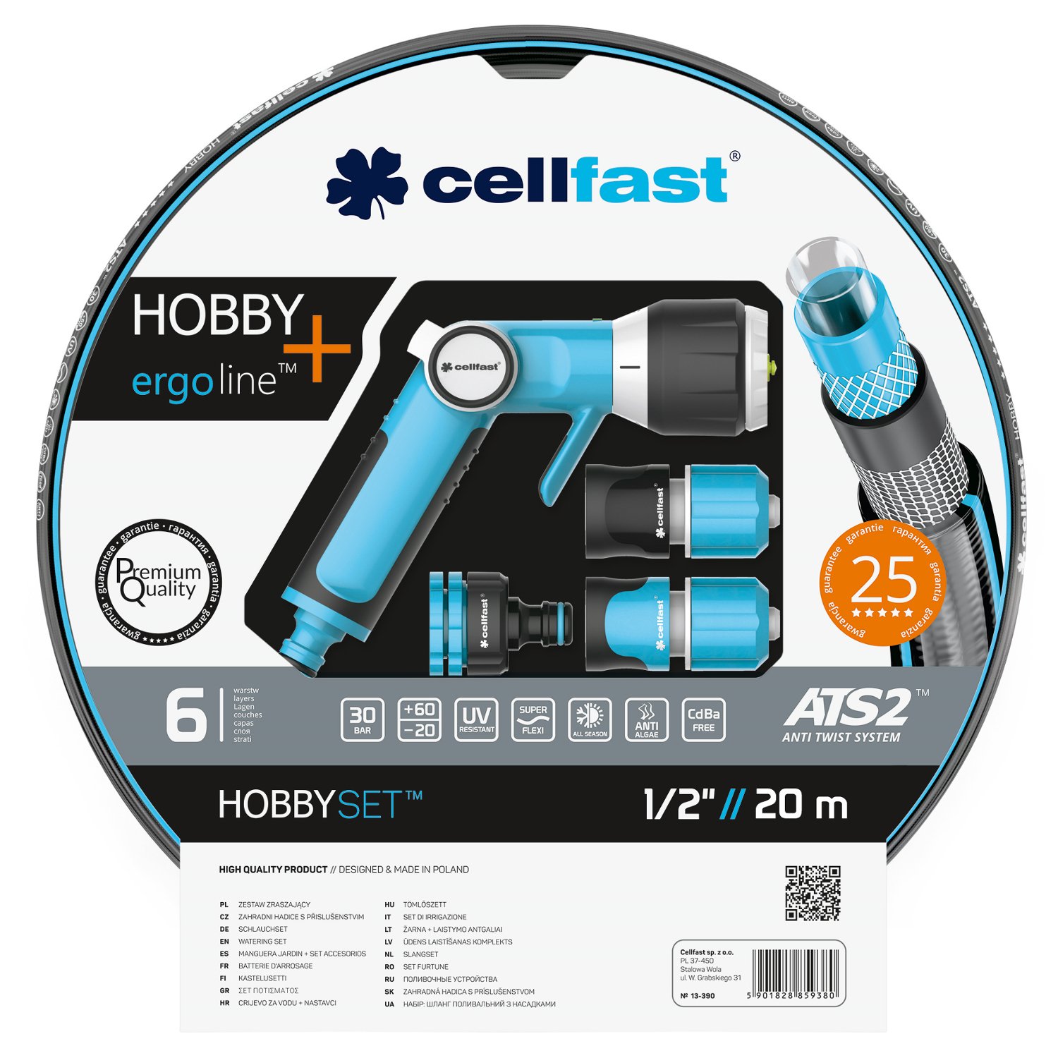 CELLFAST Schlauchset HOBBY, 20 m, 1/2", Mehrfarbig, 38x38x8 cm