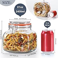 Vista 5 de Tarros de vidrio de 81 onzas con tapa hermética, paquete de 2 tarros de vidrio para almacenamiento de alimentos con 2 marcas de escala, recipientes