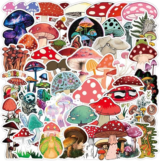Mushroom Stickers Pack, NAVK 50Pcs Cute Waterproof Vinyl Scrapbook Stickers Aesthetic for Skateboard Motorcycle Bicycle Phone Computer, DIY Wall Decal for Kids Adult