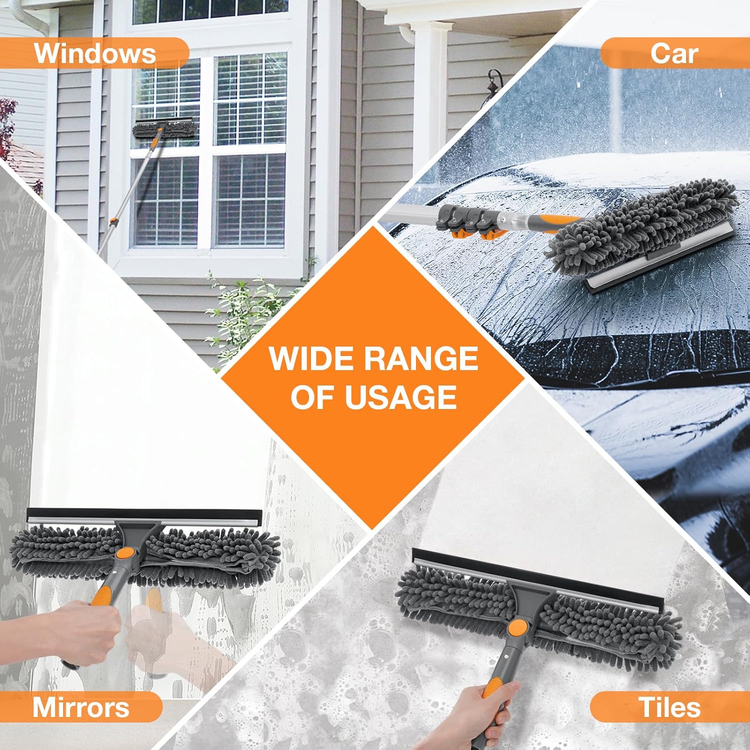 Window Squeee with Extens Poles, 2-in-1 Window Cleaning Kit with