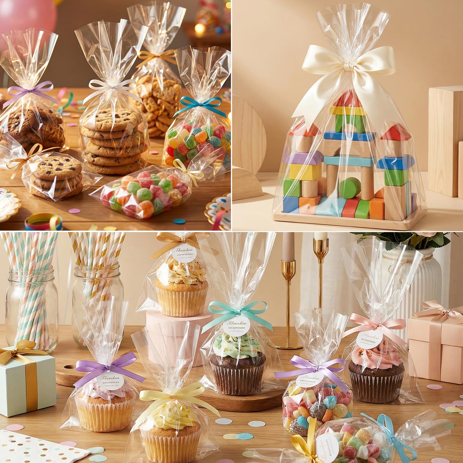 woric Cellophane Wrap for Gift Baskets 17”In X 82’ Ft Clear Cellophane Wrap Roll Gift Basket Wrapping Plastic for Graduation Gifts Baskets Treats Cookies Bouquets Birthday Wedding
