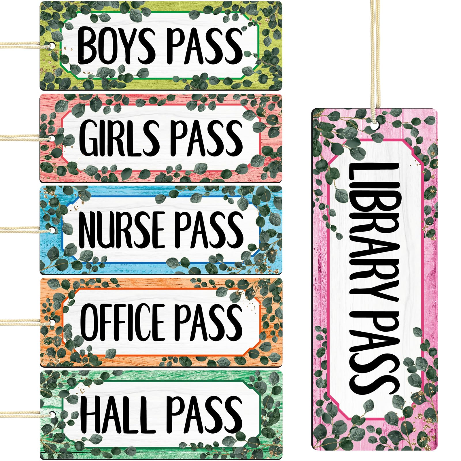 Eucalyptus Magnetic Hall Passes for Classrooms 6PCS Classroom Hall Pass for Student Library Office Nurse Boy Girl Teacher Lanyard School Supplies